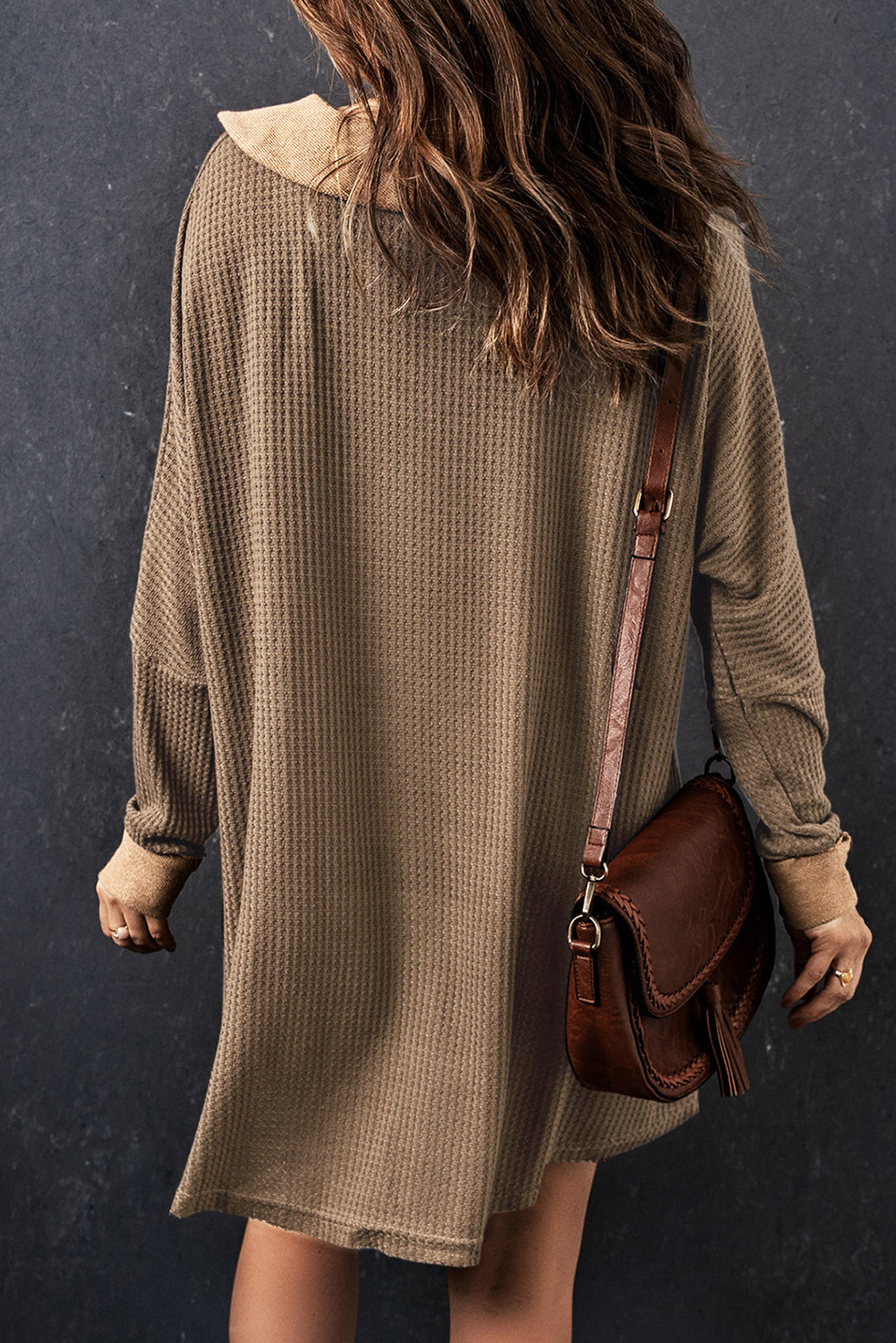 Brown Waffle Knit Buttoned Long Sleeve Top - loveforevers
