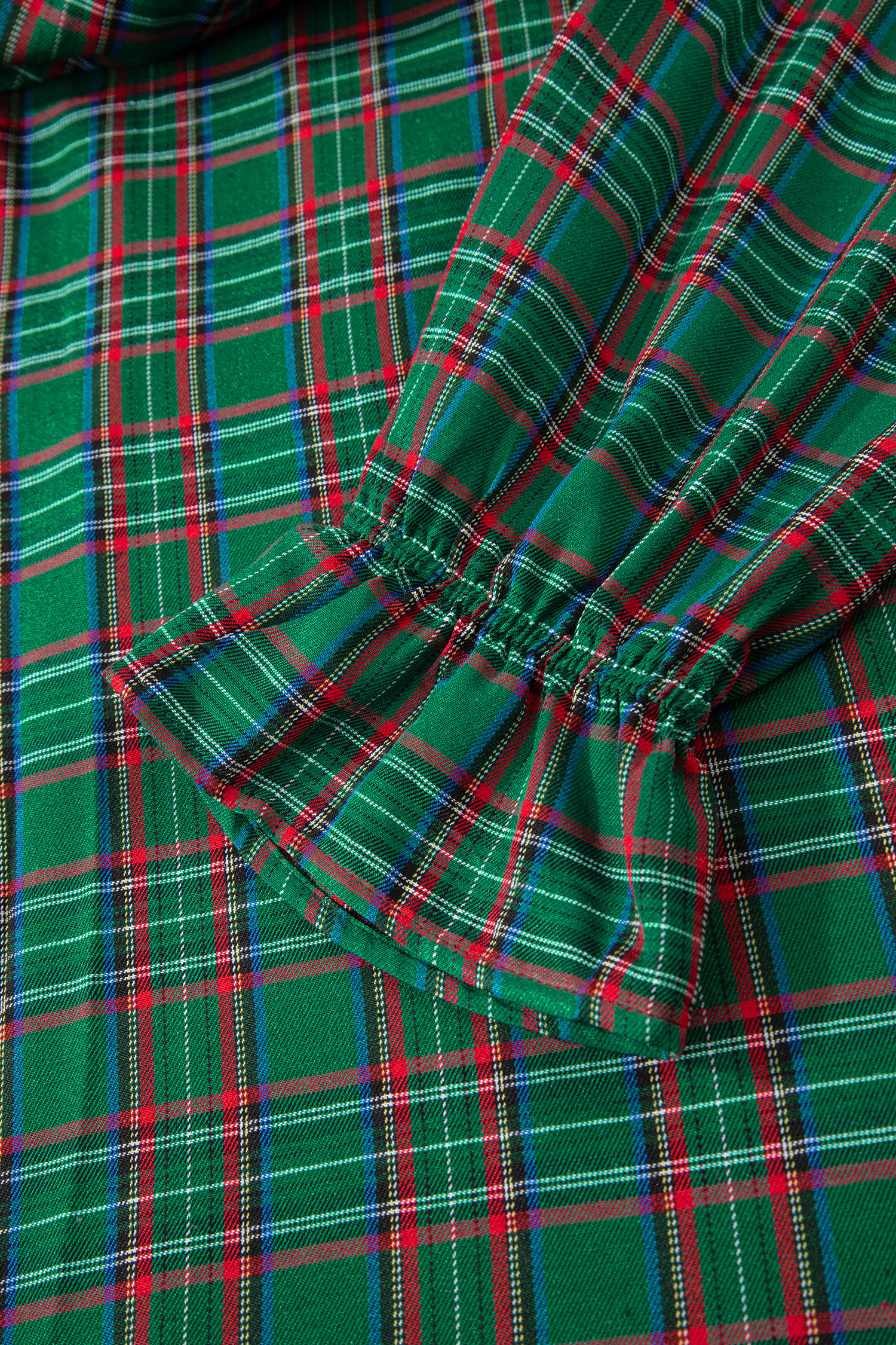 Red Tartan Plaid Square Neck Puff Sleeve Knot Waist Flared Midi Dress - loveforevers