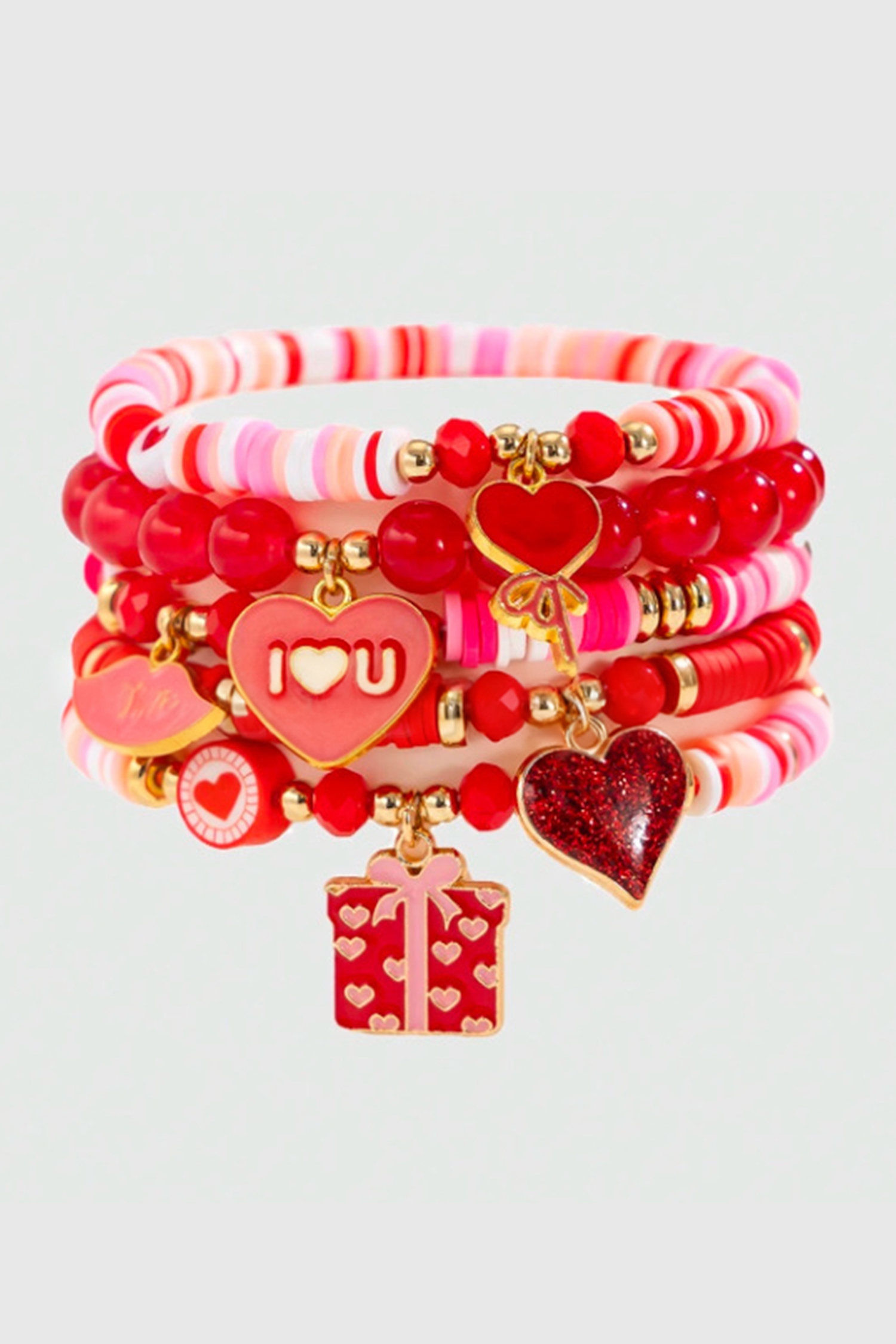 Fiery Red 5pcs I Love U Valentines Day Sweet Bracelet Set - loveforevers
