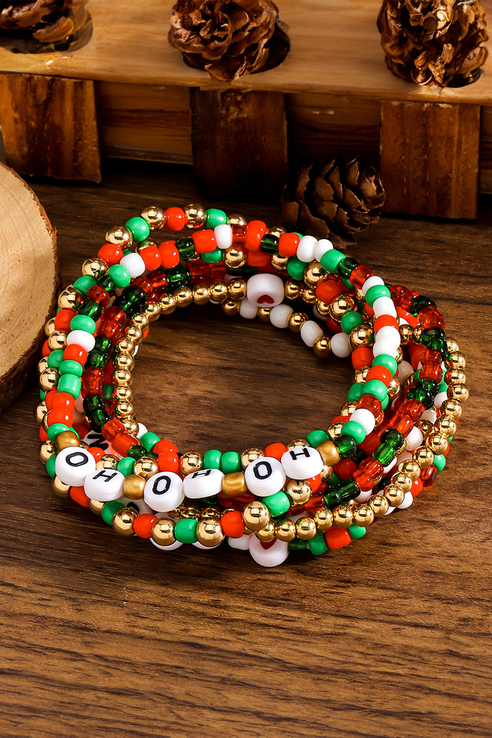 Fiery Red HO HO HO MERRY Beaded Multi-Layer Bracelet - loveforevers