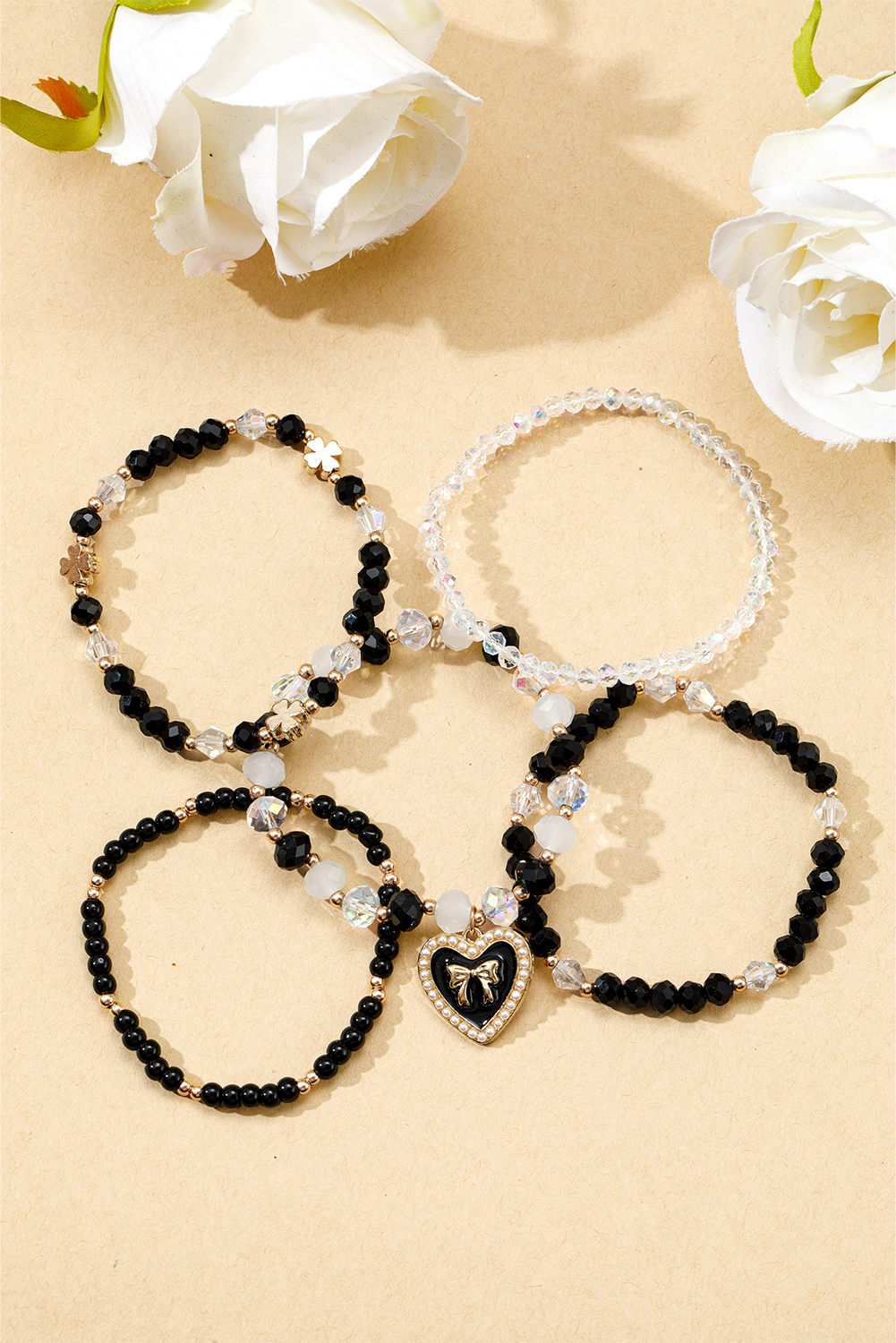 Black Heart Pendant Beaded Layered Bracelets - loveforevers