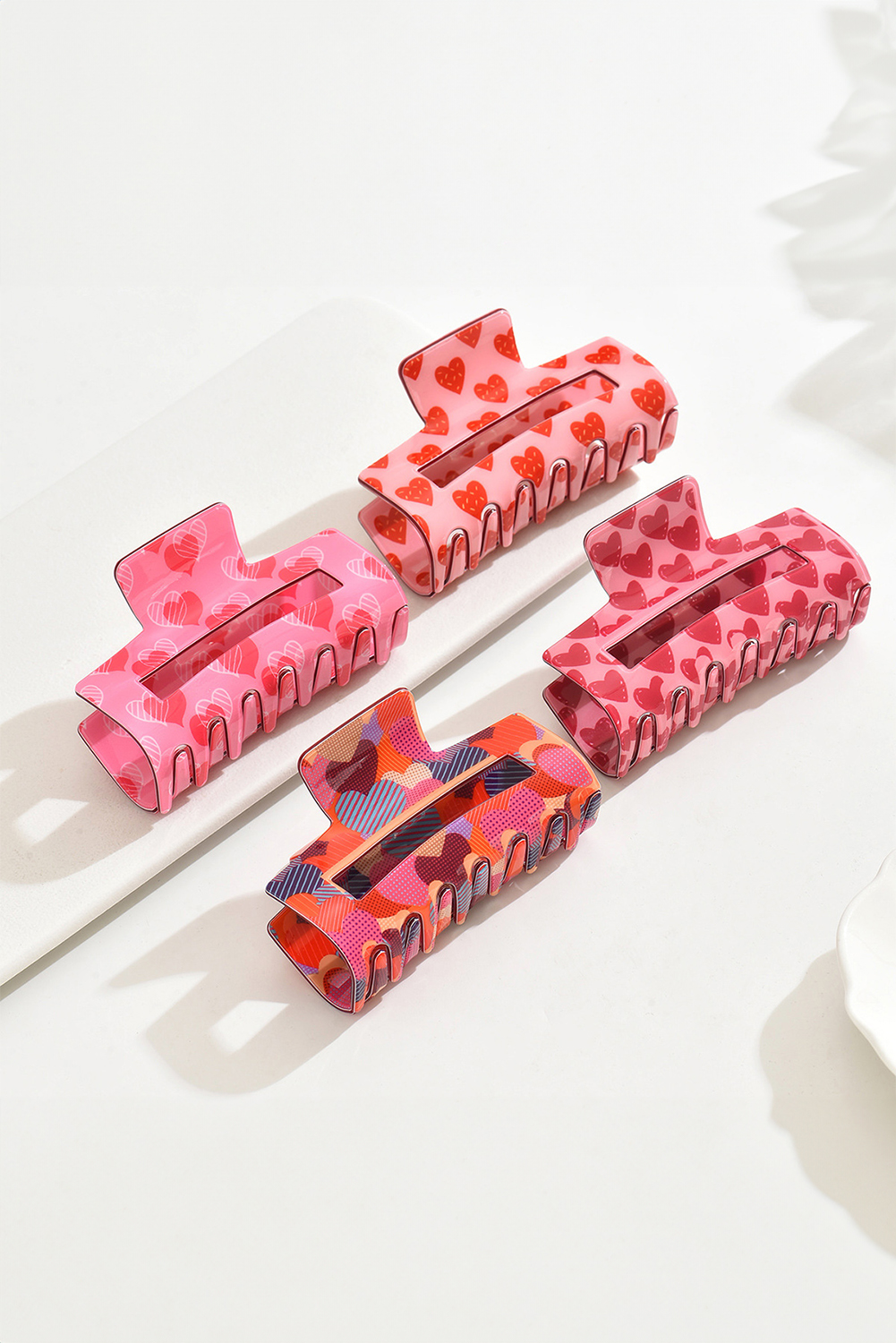 Fiery Red Heart Print Hollow Out Square Hair Claw Clip - loveforevers