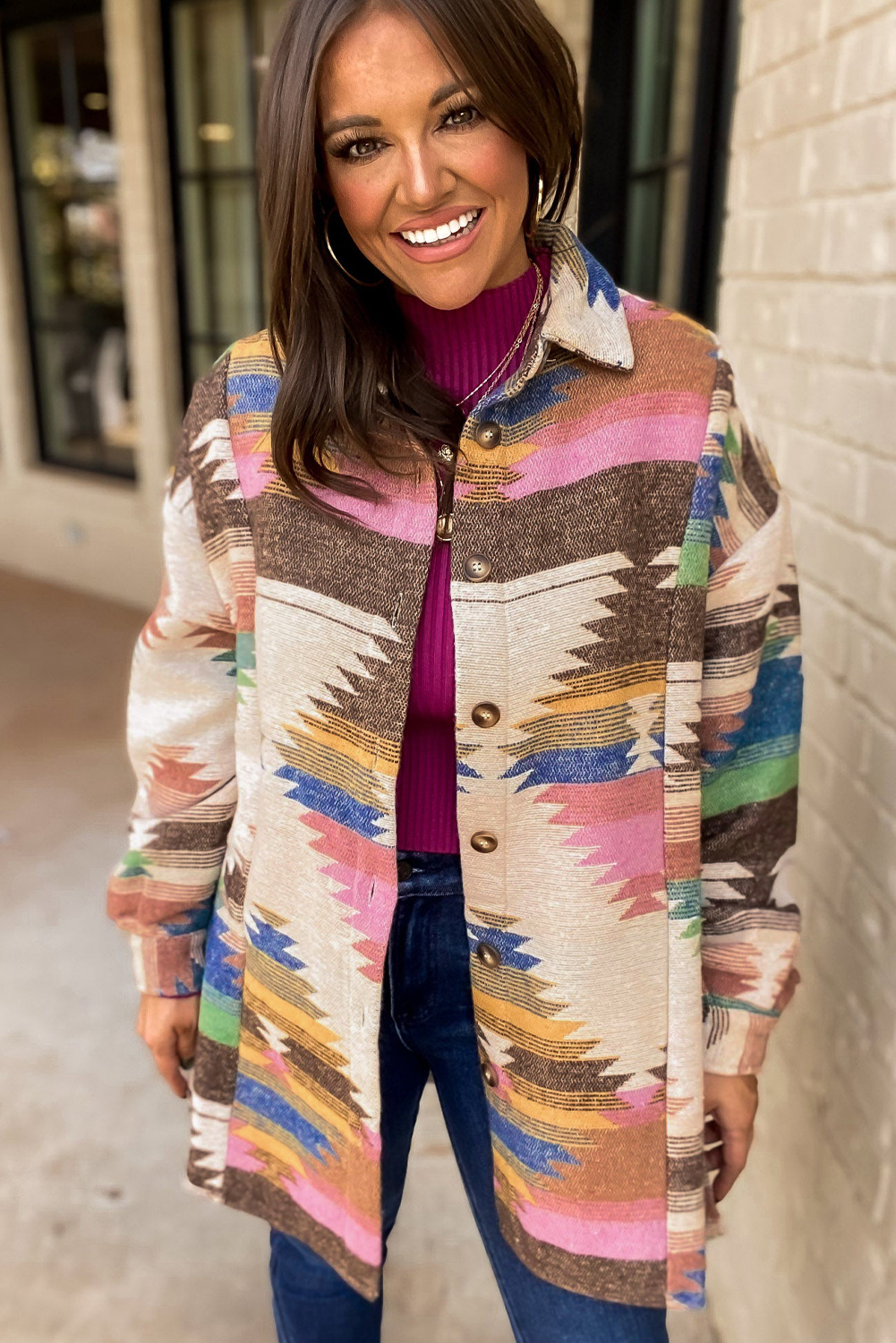 White Aztec Print Button Up Shacket - loveforevers