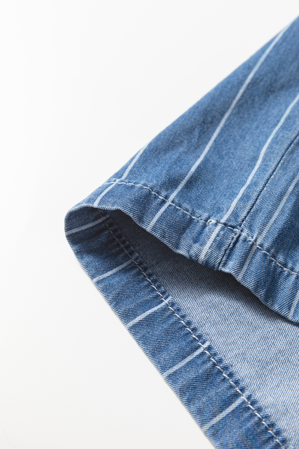 Blue Stripe Chambray Wide Leg Tied Elastic Waist Trousers - loveforevers