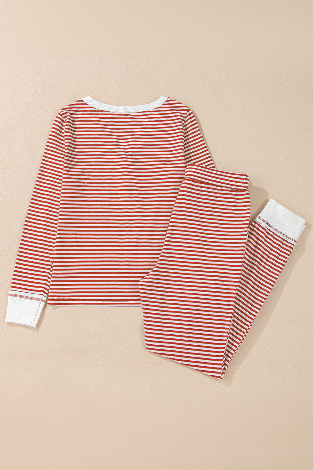 Red Stripe Buttoned V Neck Top and Knotted Waist Pants Lounge Set - loveforevers