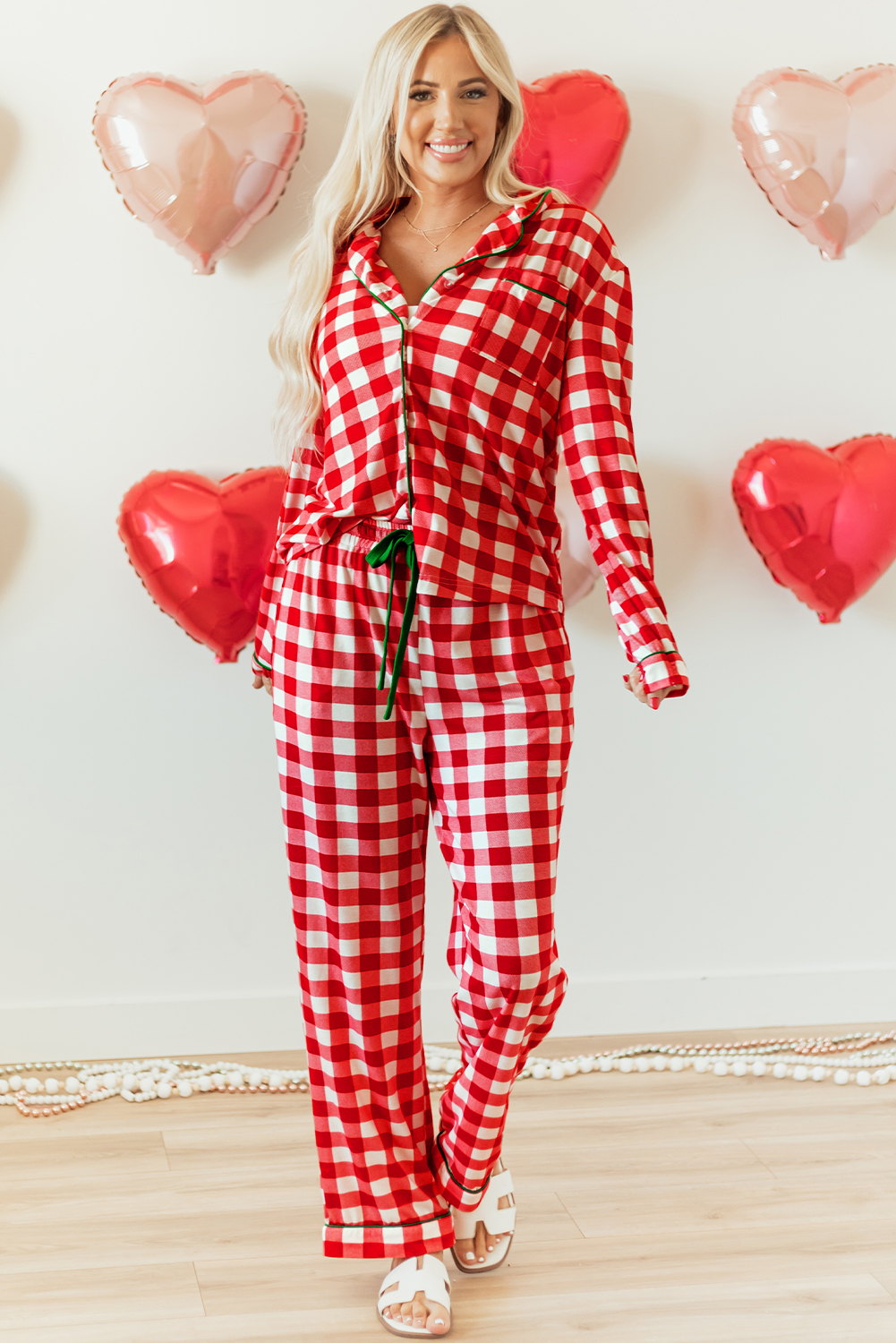Fiery Red Christmas Plaid Print Shirt and Pants Pajama Set - loveforevers