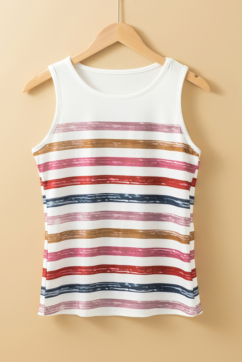 Red Stripe Rainbow Round Neck Tank Top - loveforevers