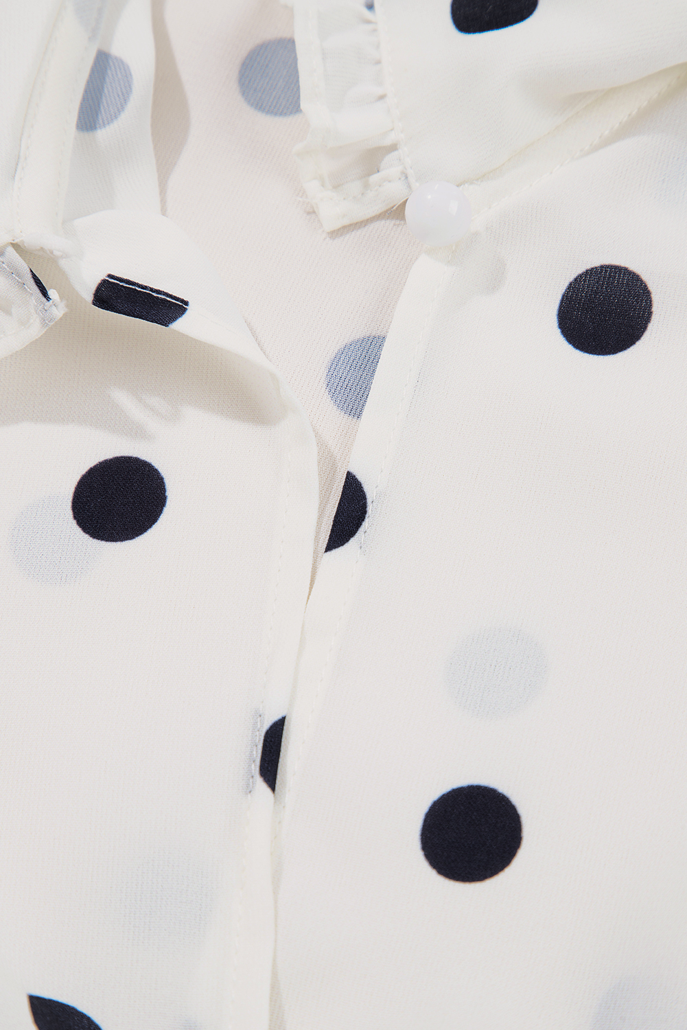 White Polka Dot Collared Lace up Font Puff Sleeve Peplum Top - loveforevers