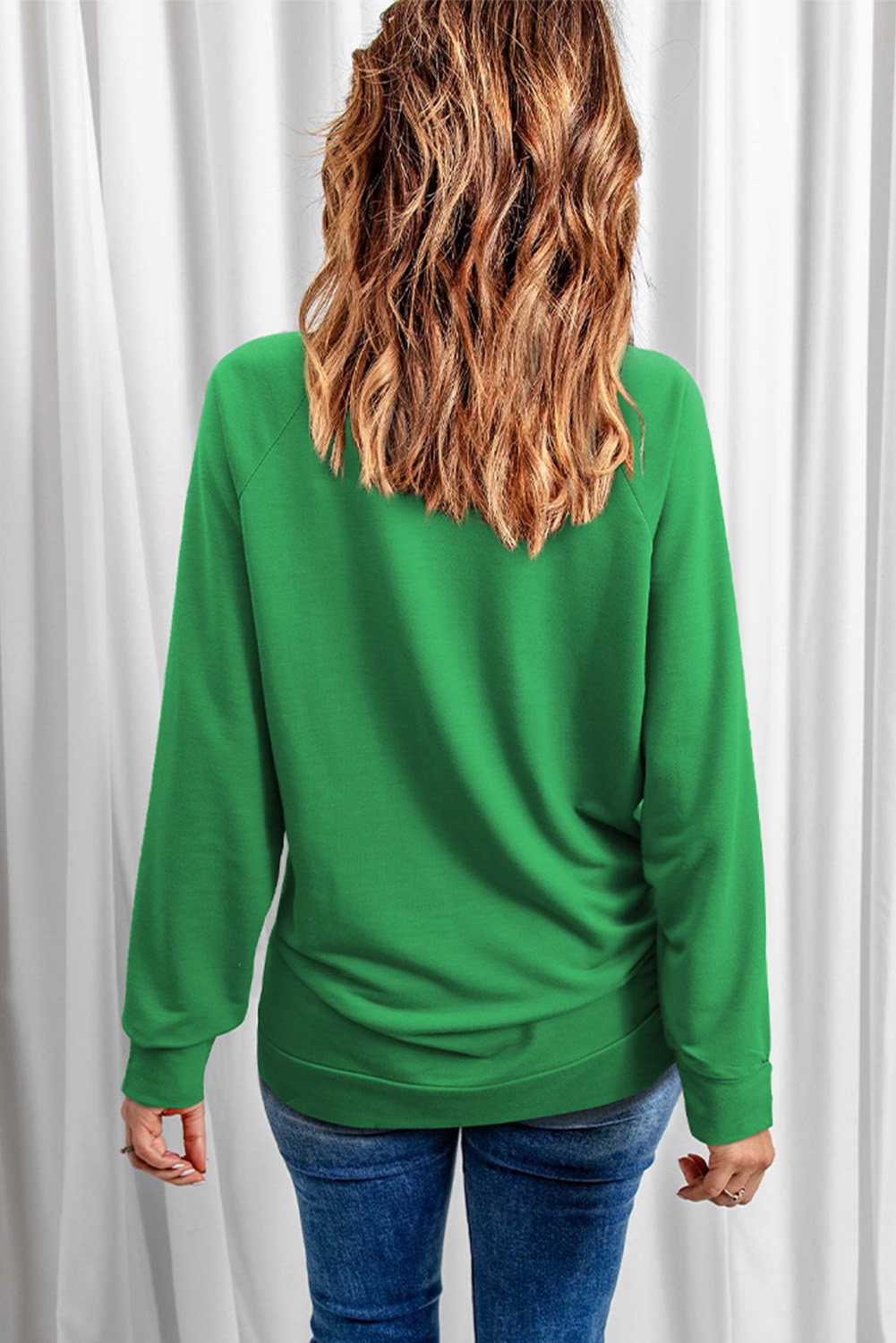 Green St. Patricks LUCKY Clover Print Raglan Sleeve Sweatshirt - loveforevers
