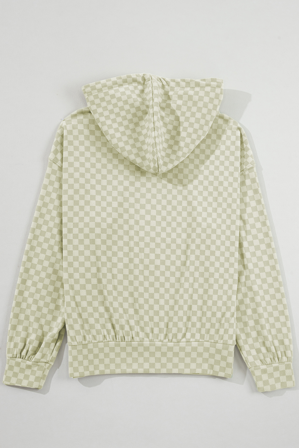 Khaki Checkered Print Kangaroo Pocket Drawstring Hoodie - loveforevers
