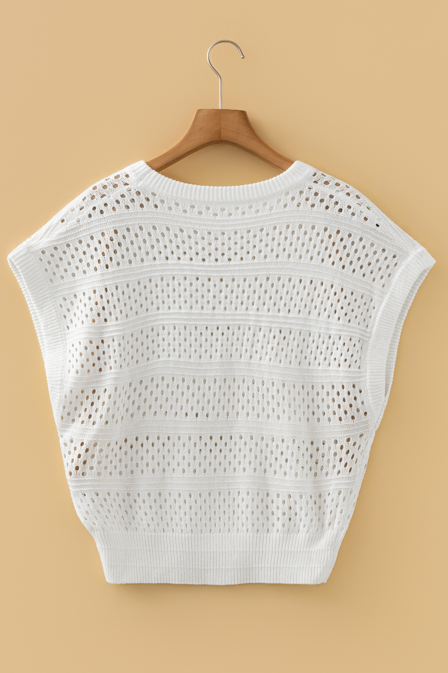 White Hollow Out Knit Round Neck Dolman Sweater - loveforevers