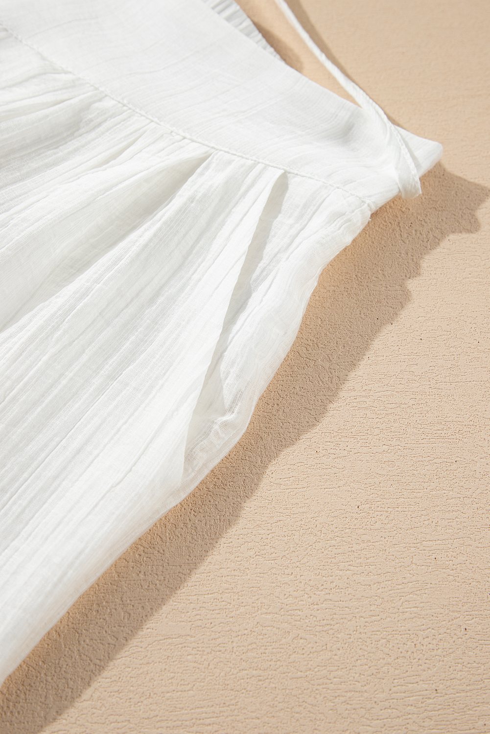 White Solid Drop Waist Pleated Wide Leg Casual Pants - loveforevers