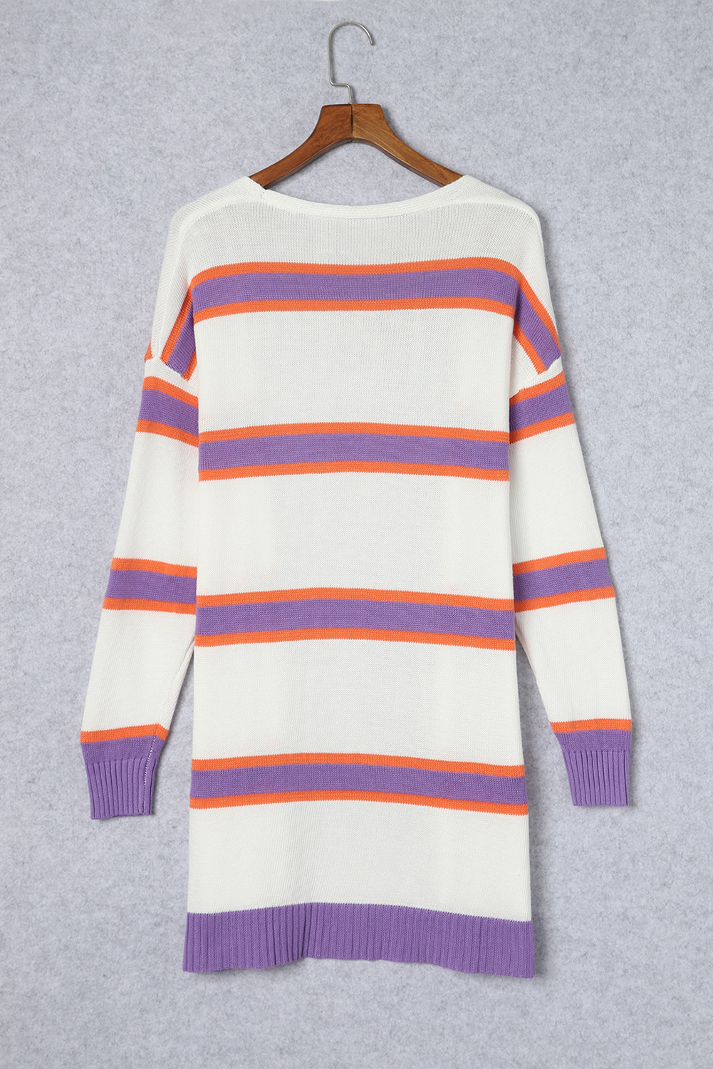 Beige Striped Long Sleeve Ribbed Trim Button Cardigan - loveforevers