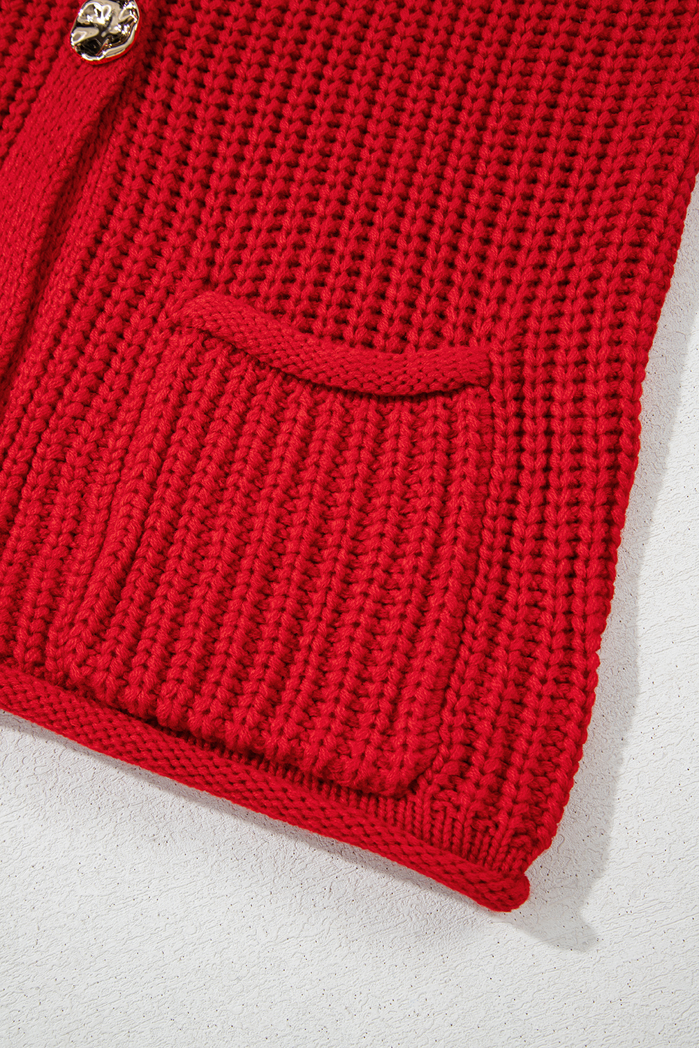 Fiery Red Solid Textured Knit Side Pockets Buttoned Sweater Vest - loveforevers