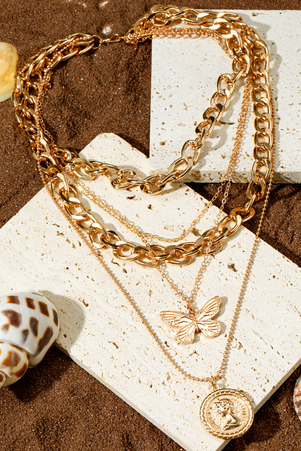 Gold Plated Alloy Multilayer Butterfly Charm Necklace - loveforevers