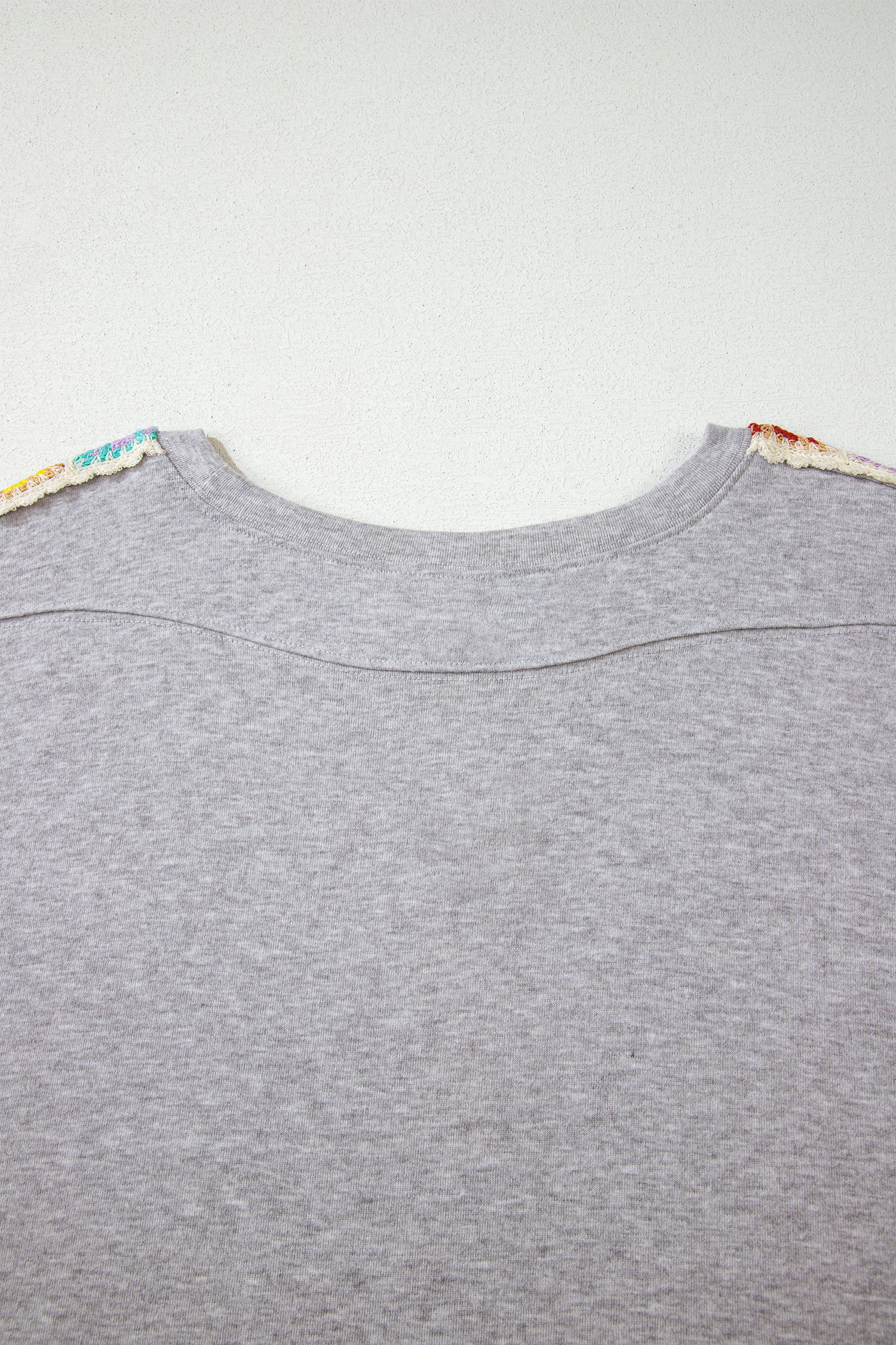 Light Grey Granny Square Crochet Detail Loose T Shirt - loveforevers