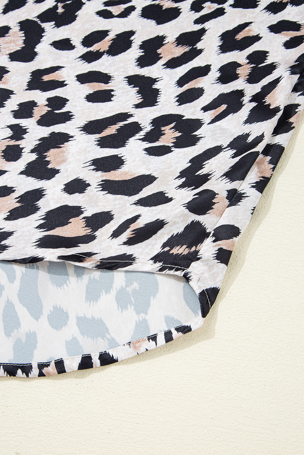 Beige Leopard Print Buttoned 3/4 Sleeve Loose Fit Shirt - loveforevers