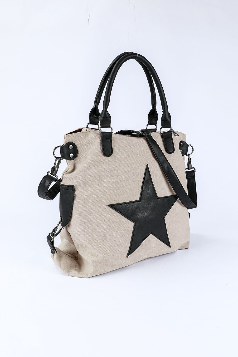 Beige Casual Five-pointed Star Canvas Tote Bag - loveforevers