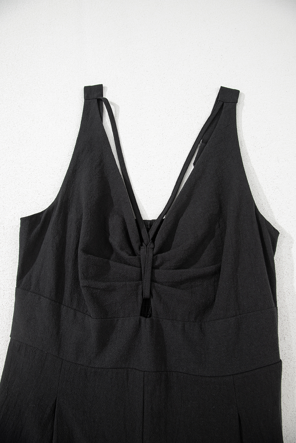 Black Front Cut Out Smocked Back Sleeveless Wide Leg Jumpsuit - loveforevers