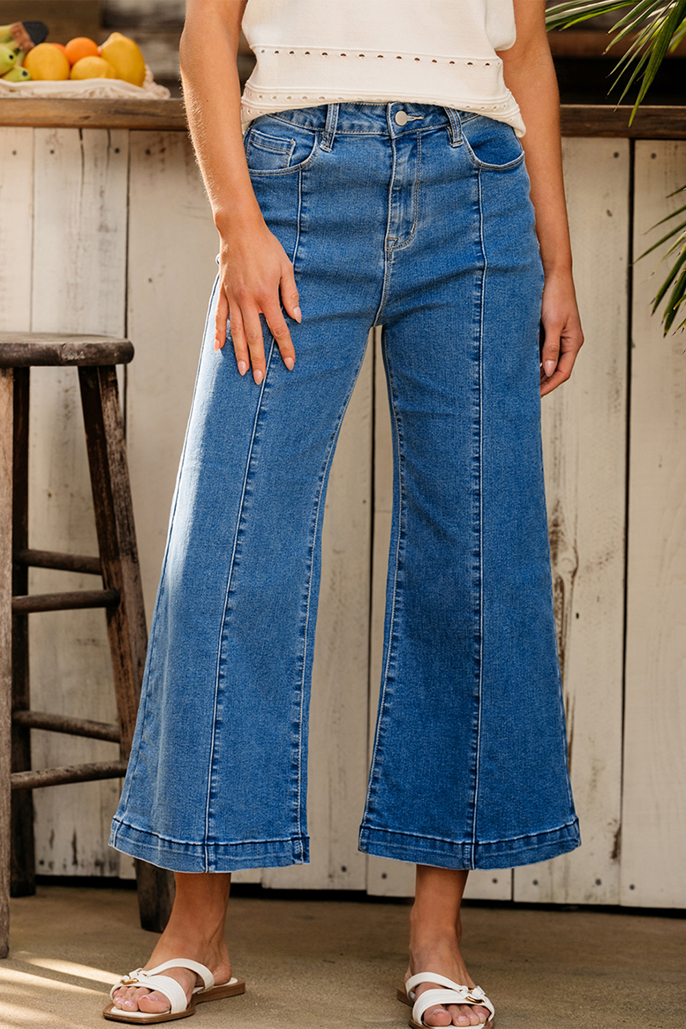 Black Plain Seam Detail Flared Bottom Ankle Length Jeans - loveforevers