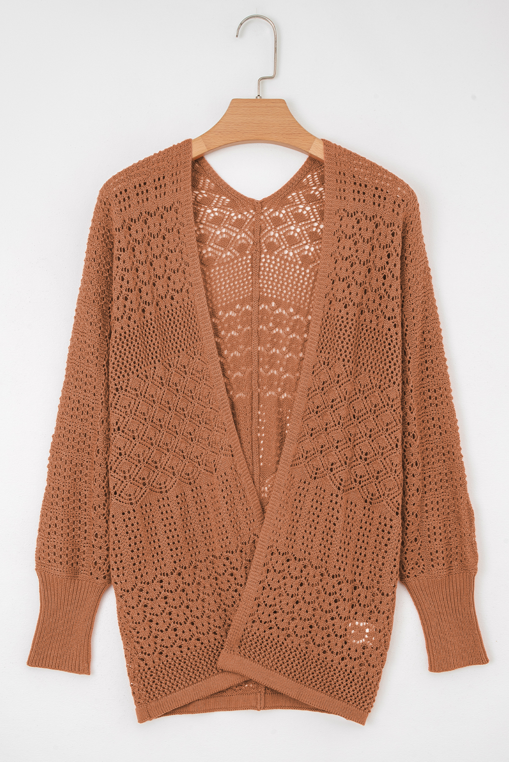 Redwood Burl Mixed Pattern Knitted Open Front Plus Cardigan - loveforevers