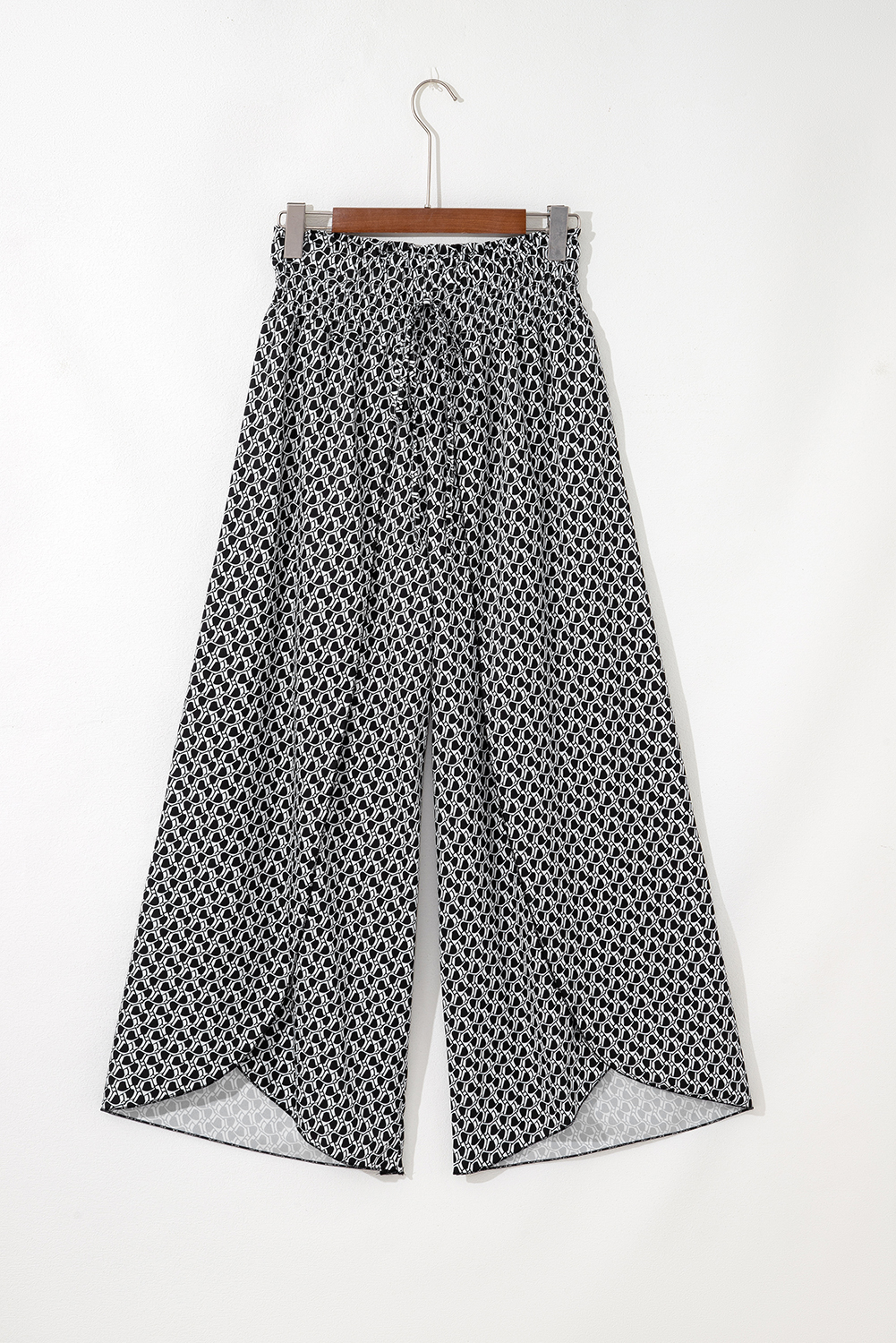 Black Bohemian Print Slit Wide Leg Smocked High Waist Pants - loveforevers