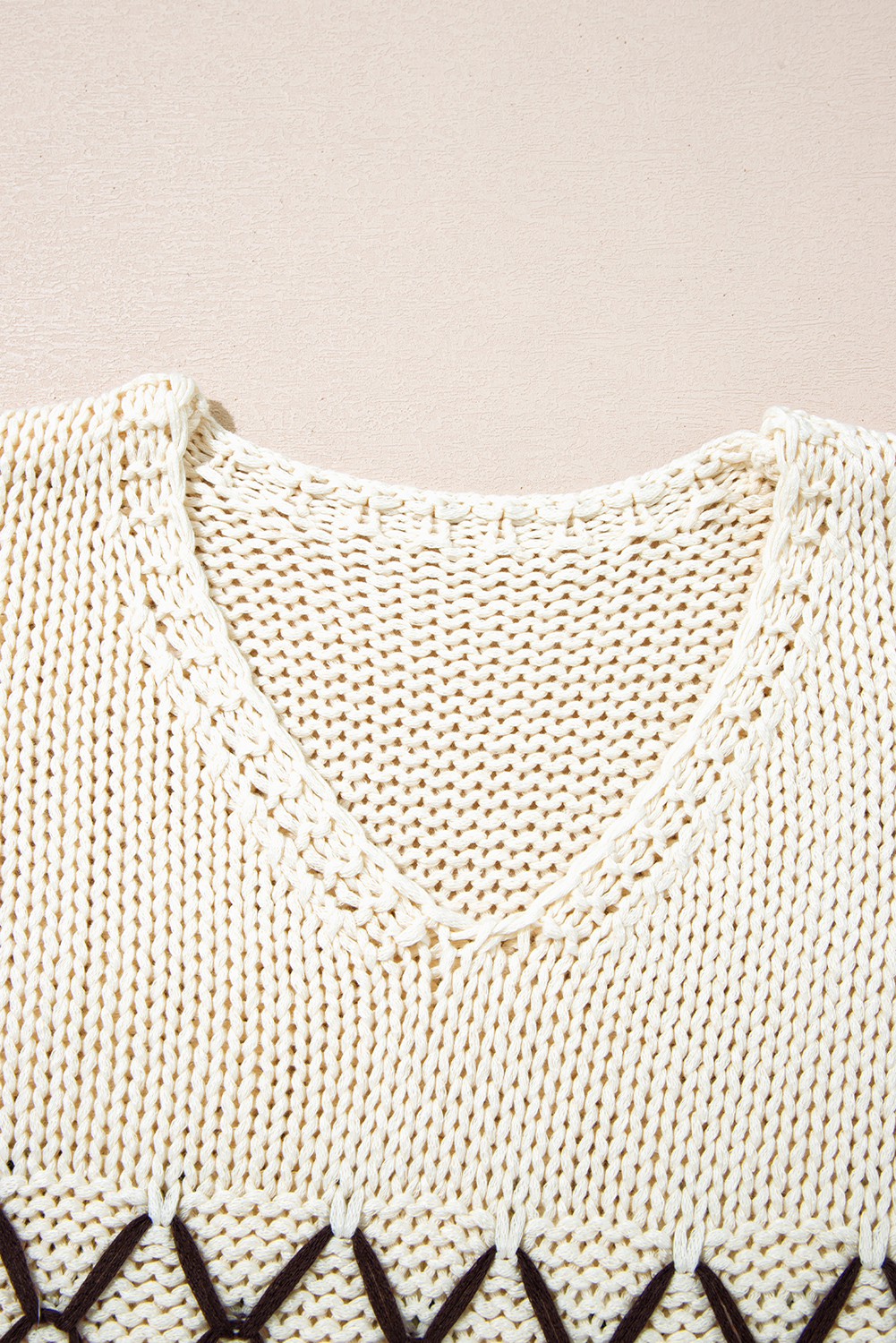 Parchment Contrast Stitch Detail V Neck Drop Shoulder Sweater - loveforevers