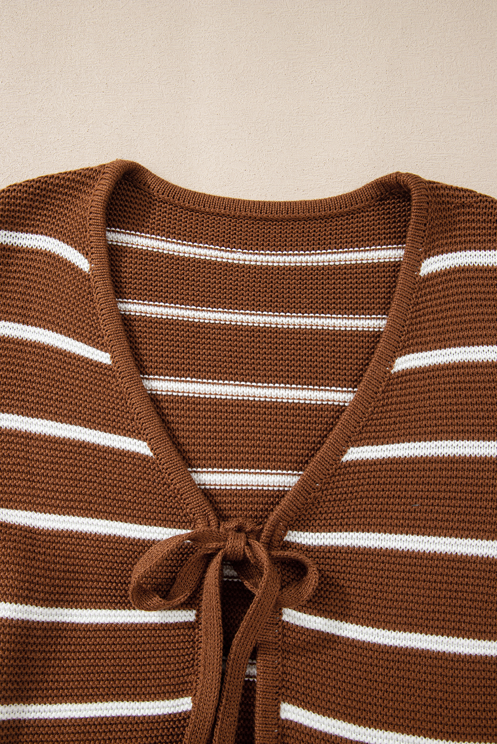 Chestnut Tie Front Striped Knit V Neck Cardigan Sweater - loveforevers