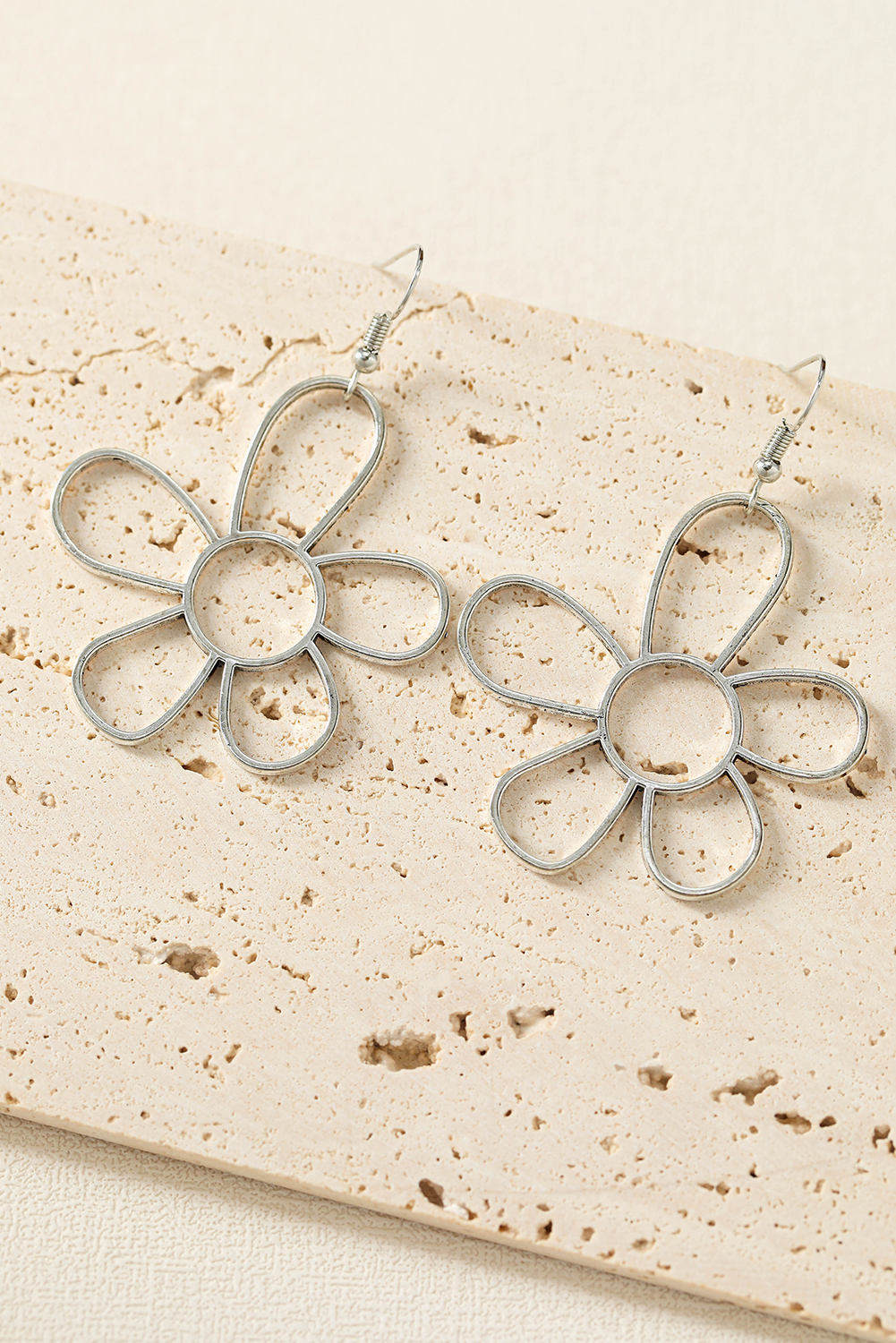 Silvery Alloy Hollowed Flower Hook Earrings - loveforevers