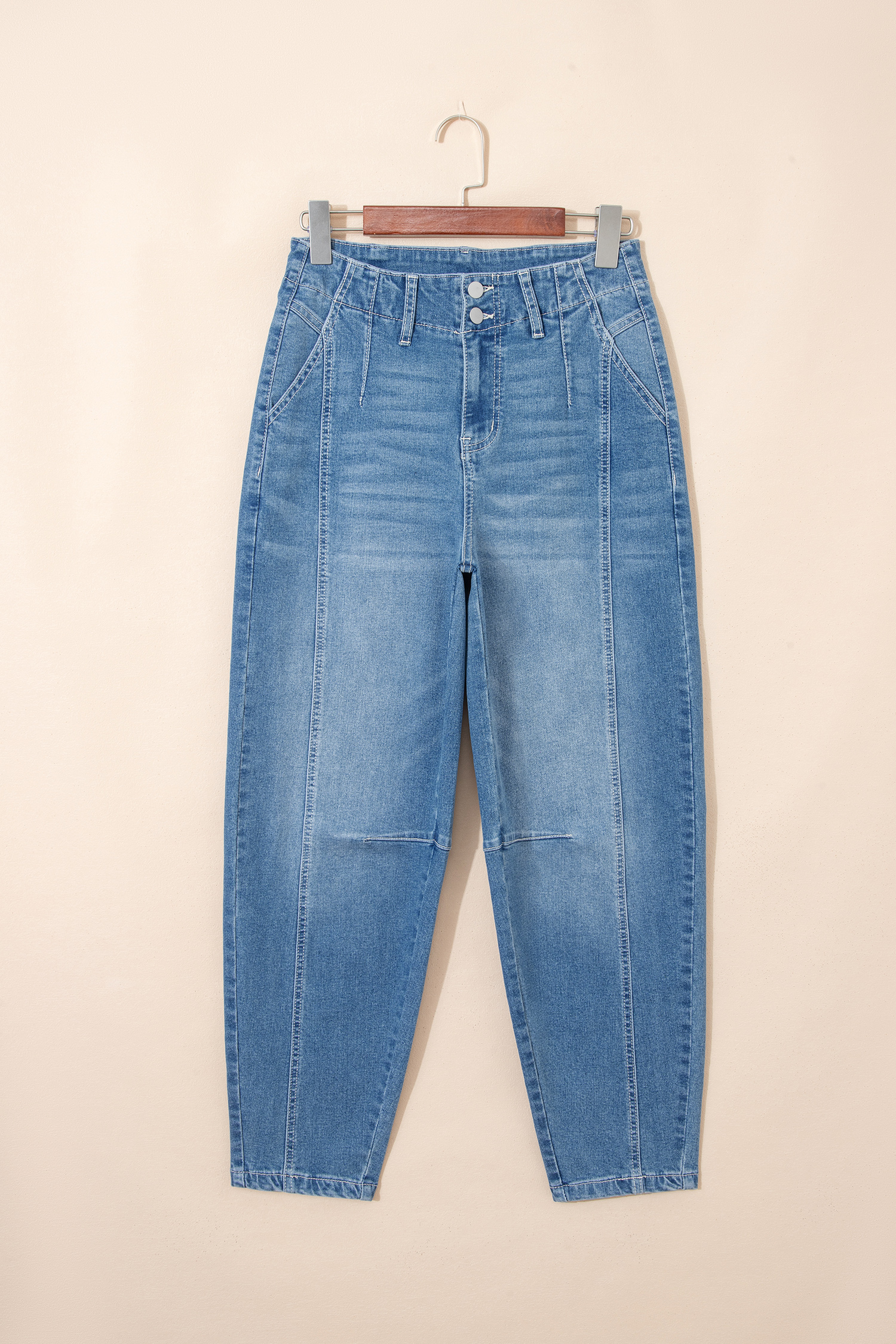 Sky Blue Medium Wash Cuffed Barrel Jeans - loveforevers