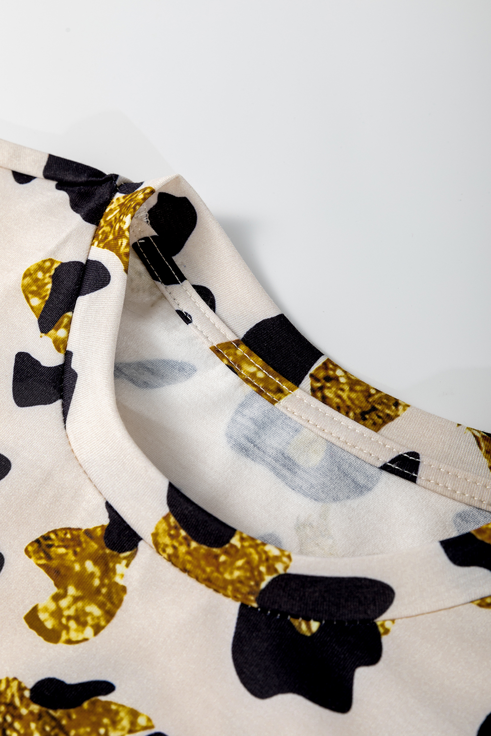 Apricot Leopard Print Round Neck Casual T Shirt - loveforevers