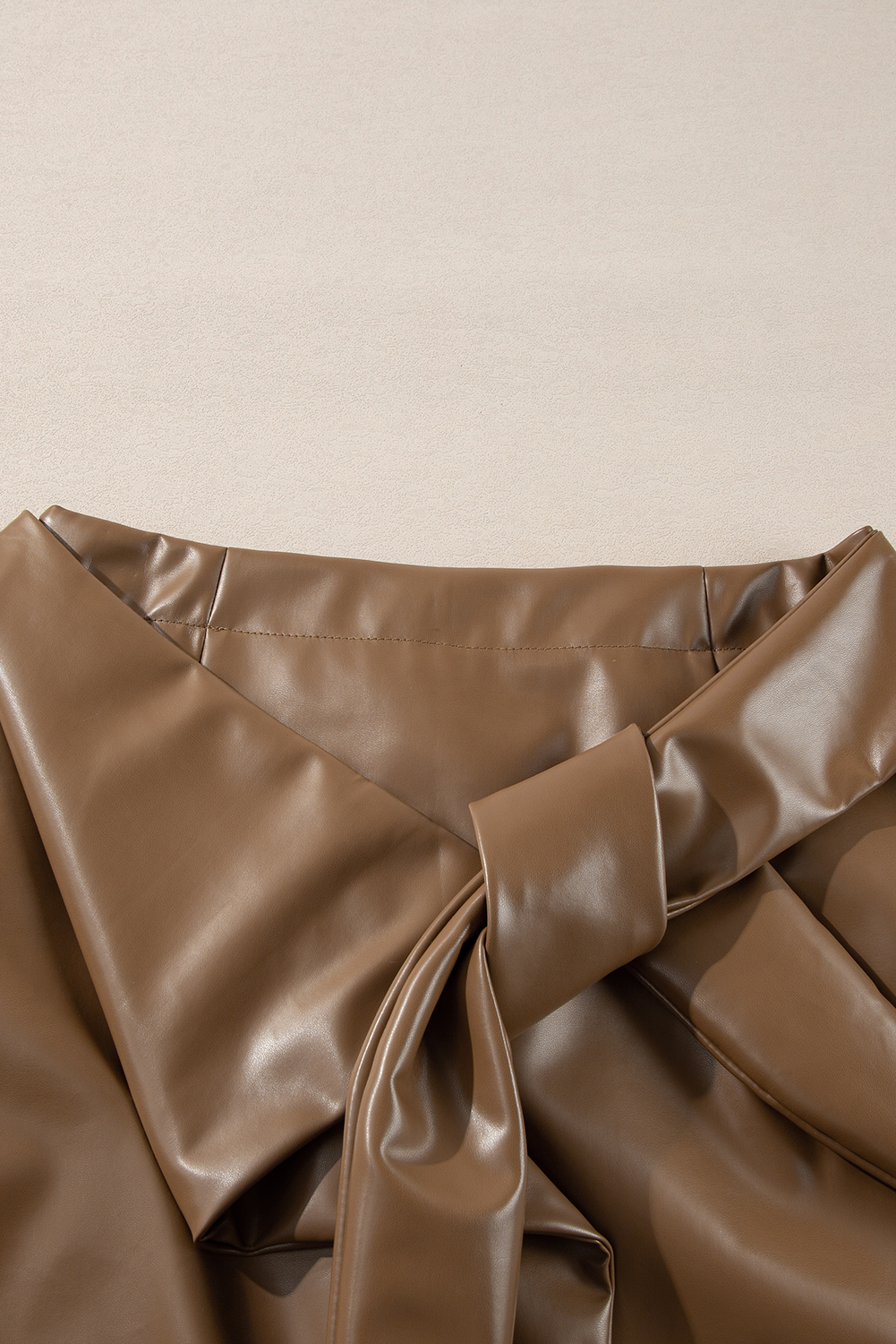 Coffee Bowknot Faux Leather Mini Skirt - loveforevers