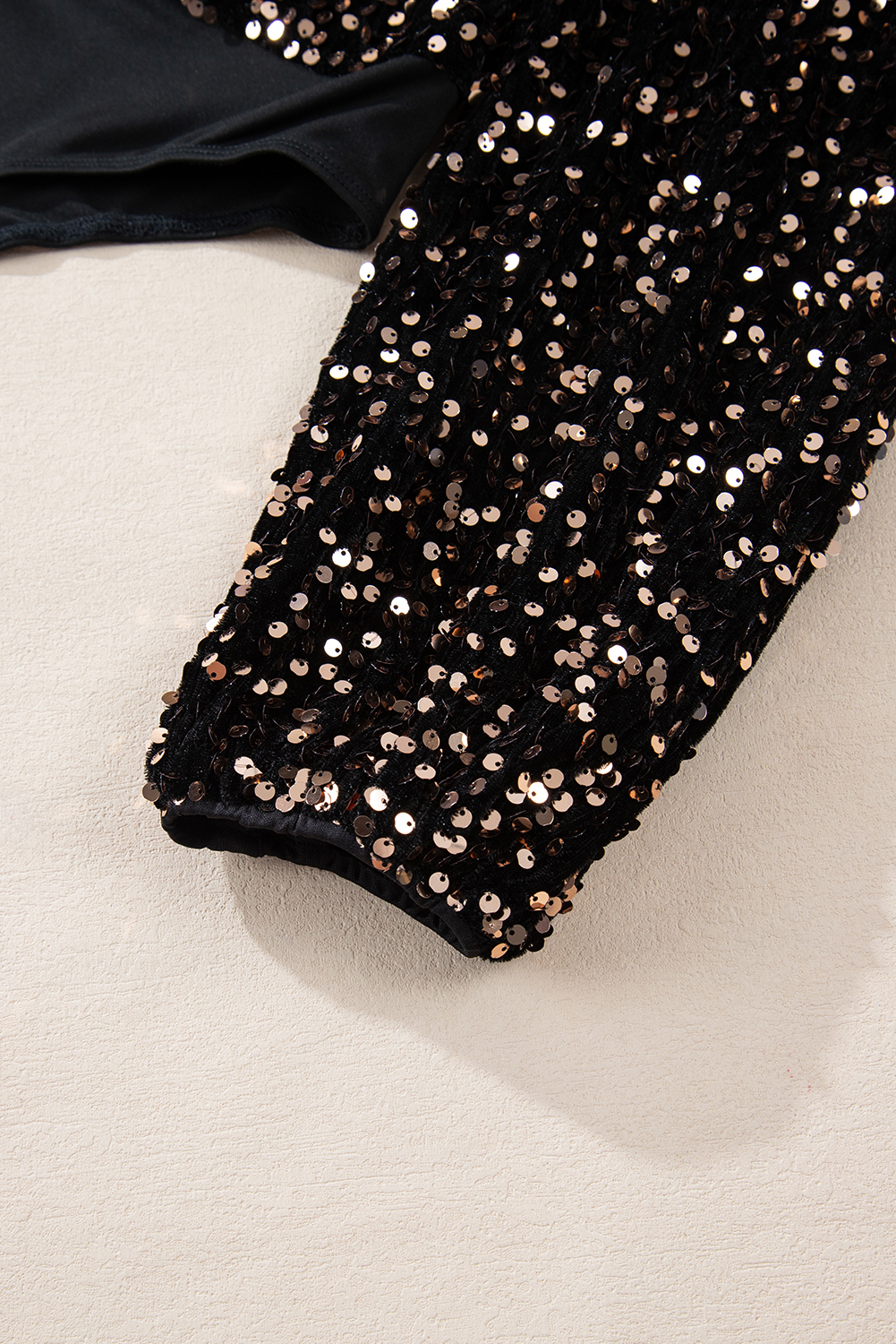 Black Deep V Back Sequin Puff Sleeve Bodysuit - loveforevers
