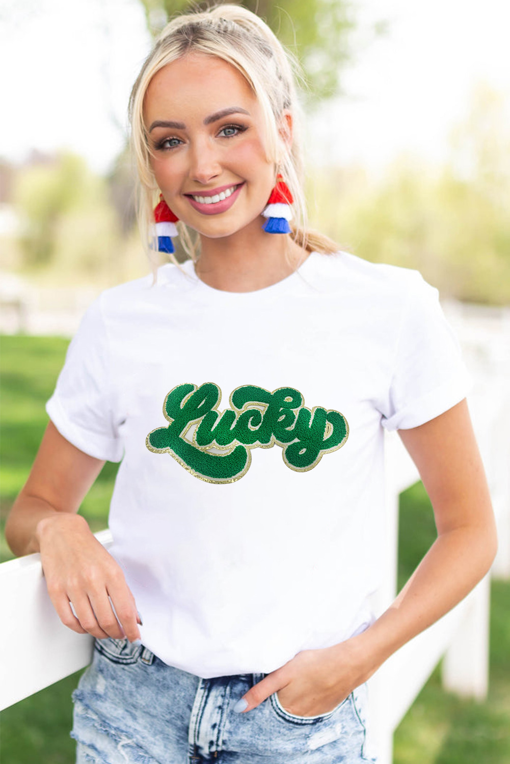 Black St. Patricks Lucky Clover Print O Neck T Shirt - loveforevers
