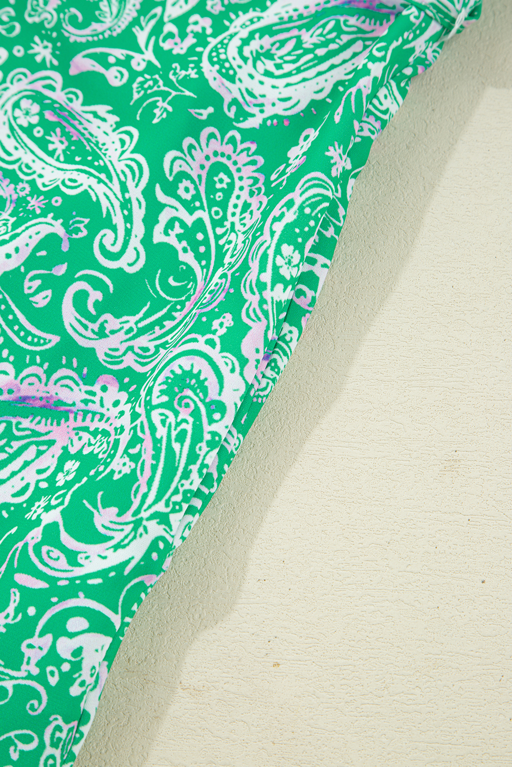 Green Paisley Print Long Sleeve Button Front Tied Waist Mini Dress - loveforevers