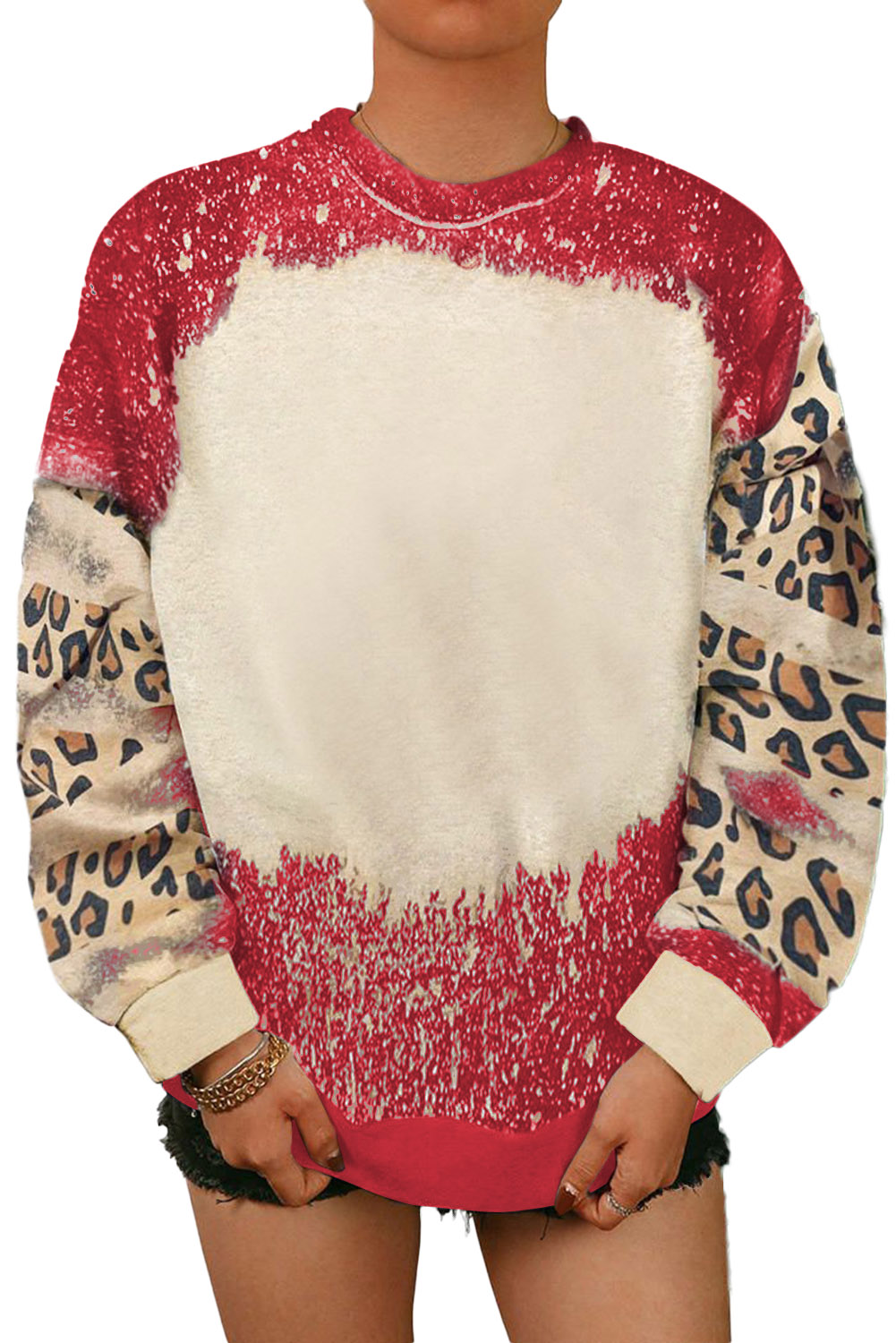 Fiery Red Tie Dye Leopard Drop Shoulder Sweatshirt - loveforevers