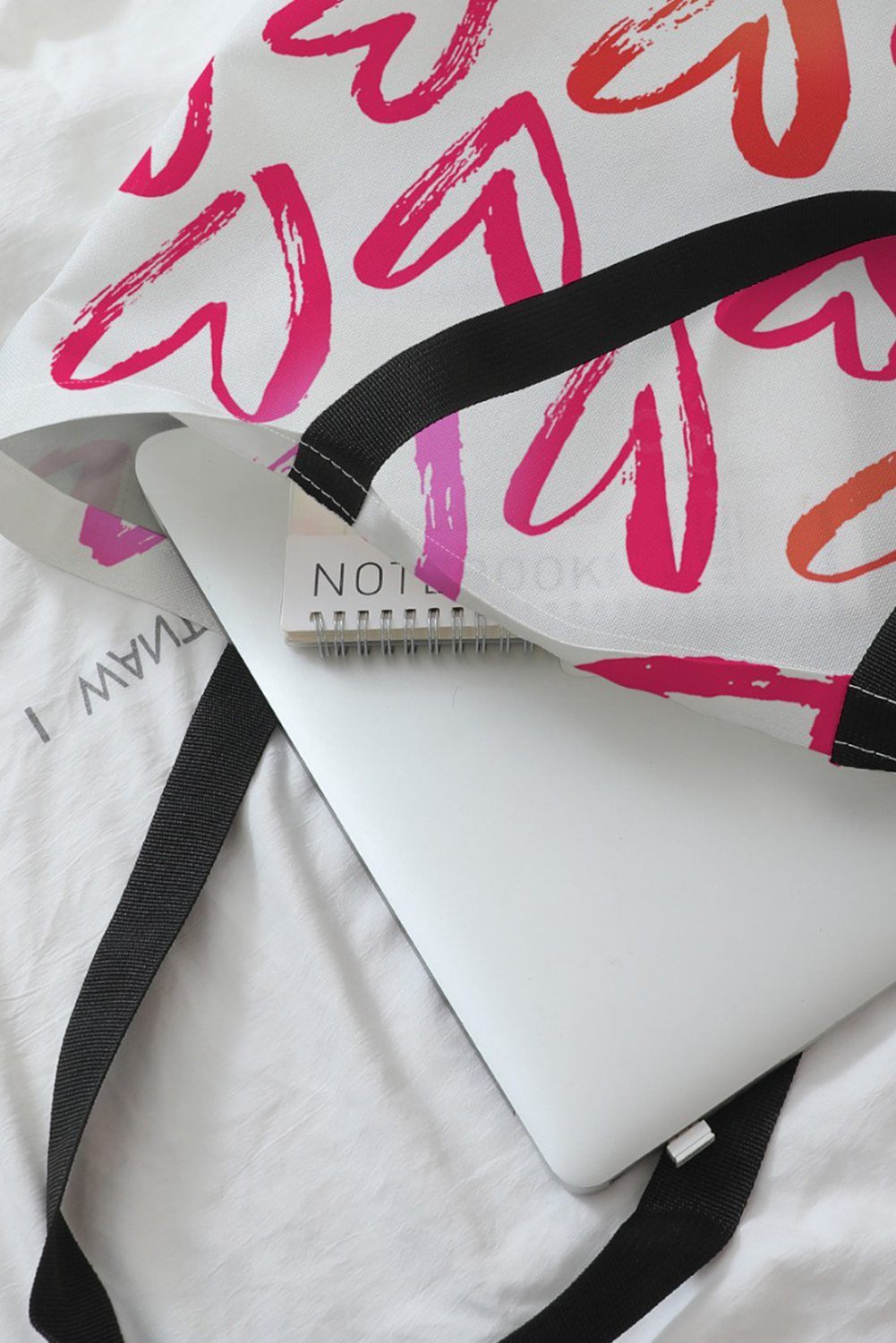 Bright Pink Heart Shape Print Canvas Large Tote Bag - loveforevers