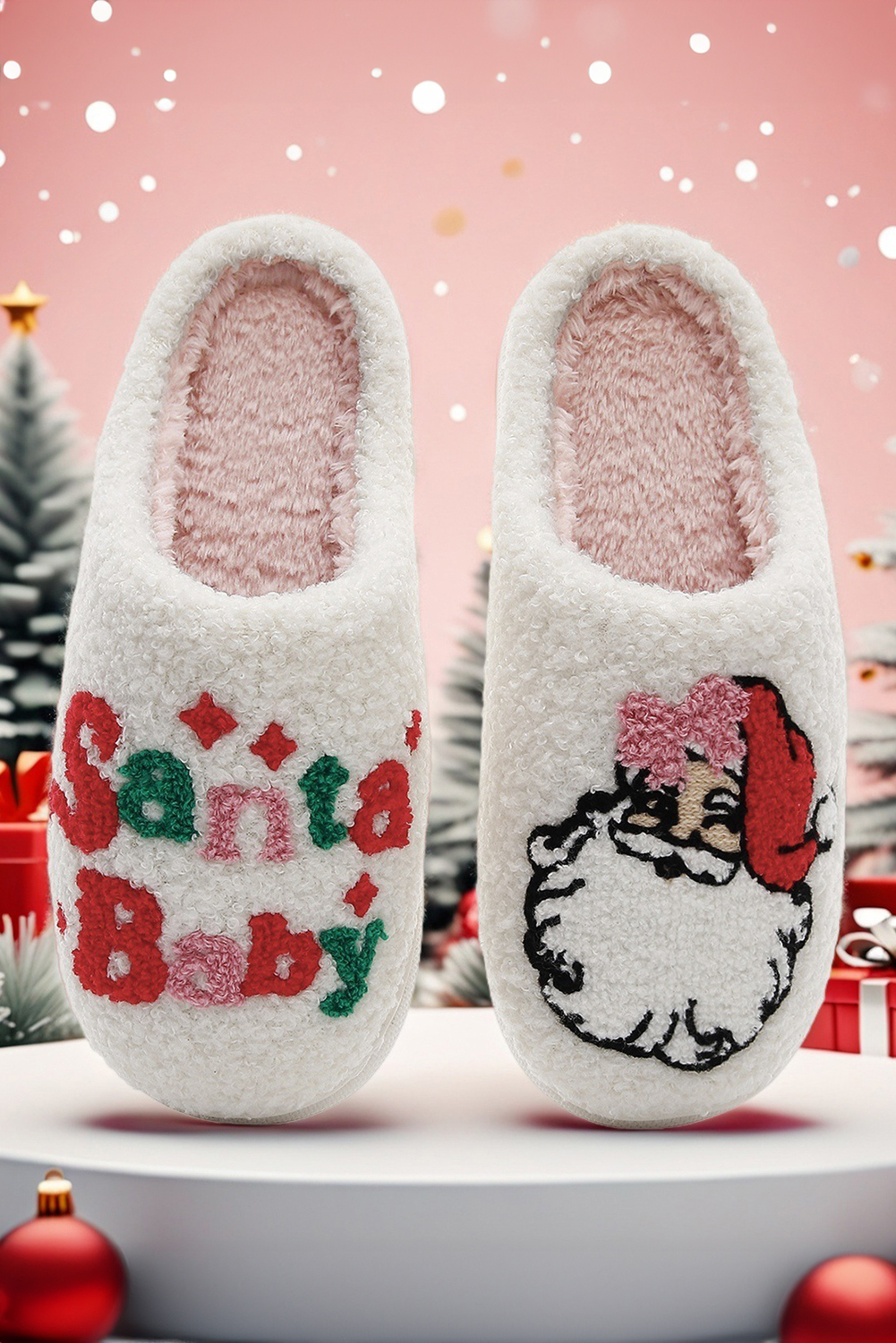White Plush Santa Baby Christmas Asymmetric House Slippers - loveforevers