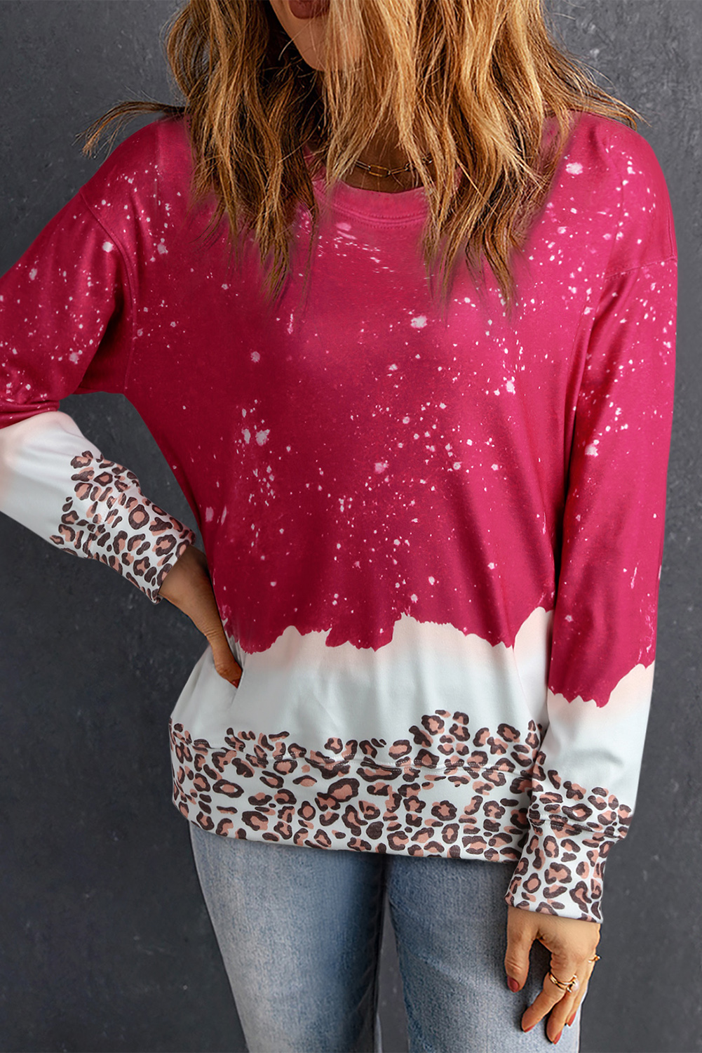 Fiery Red Leopard Bleached Pullover Sweatshirt - loveforevers