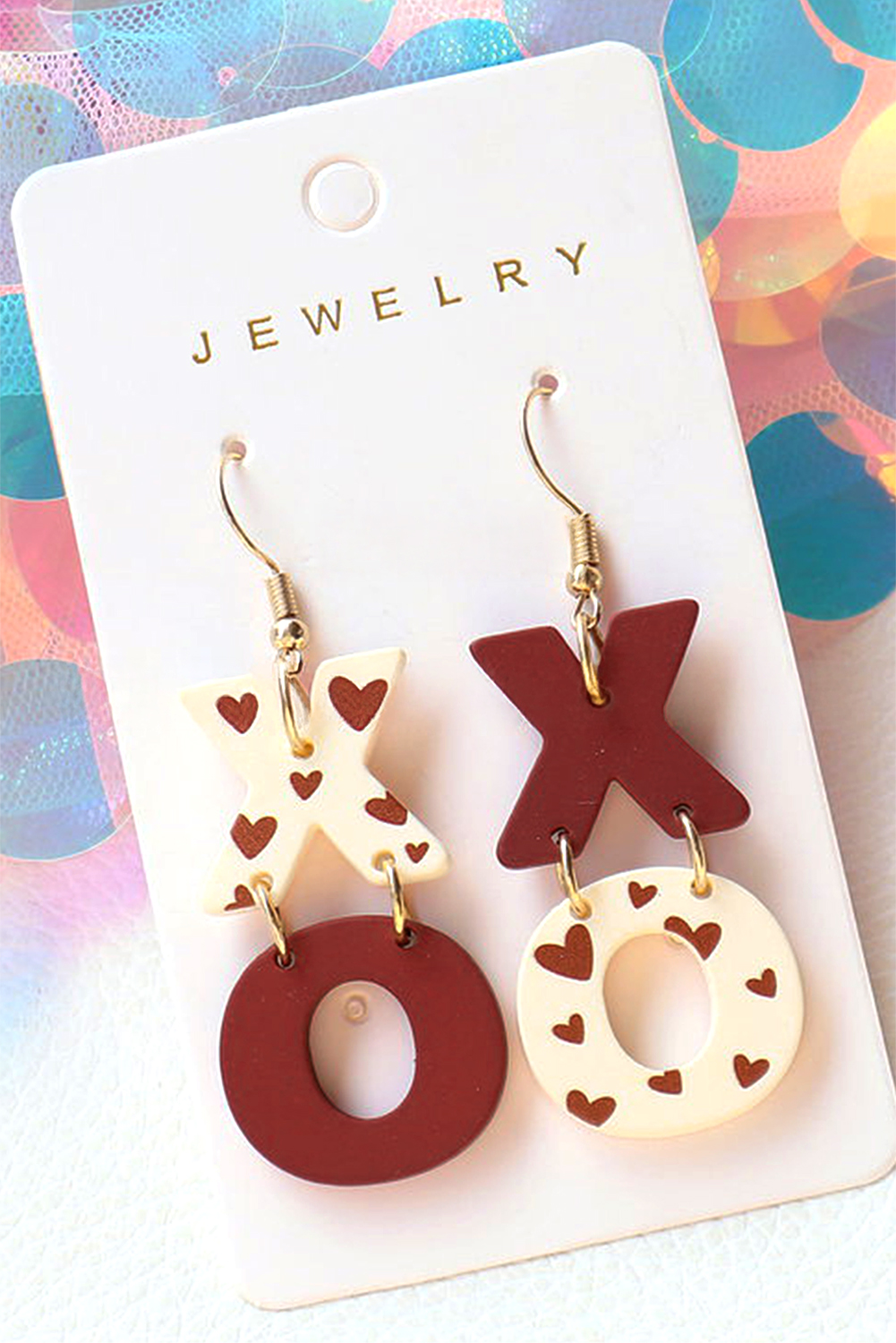 Racing Red Heart Print XOXO Letter Dangle Hook Earrings - loveforevers