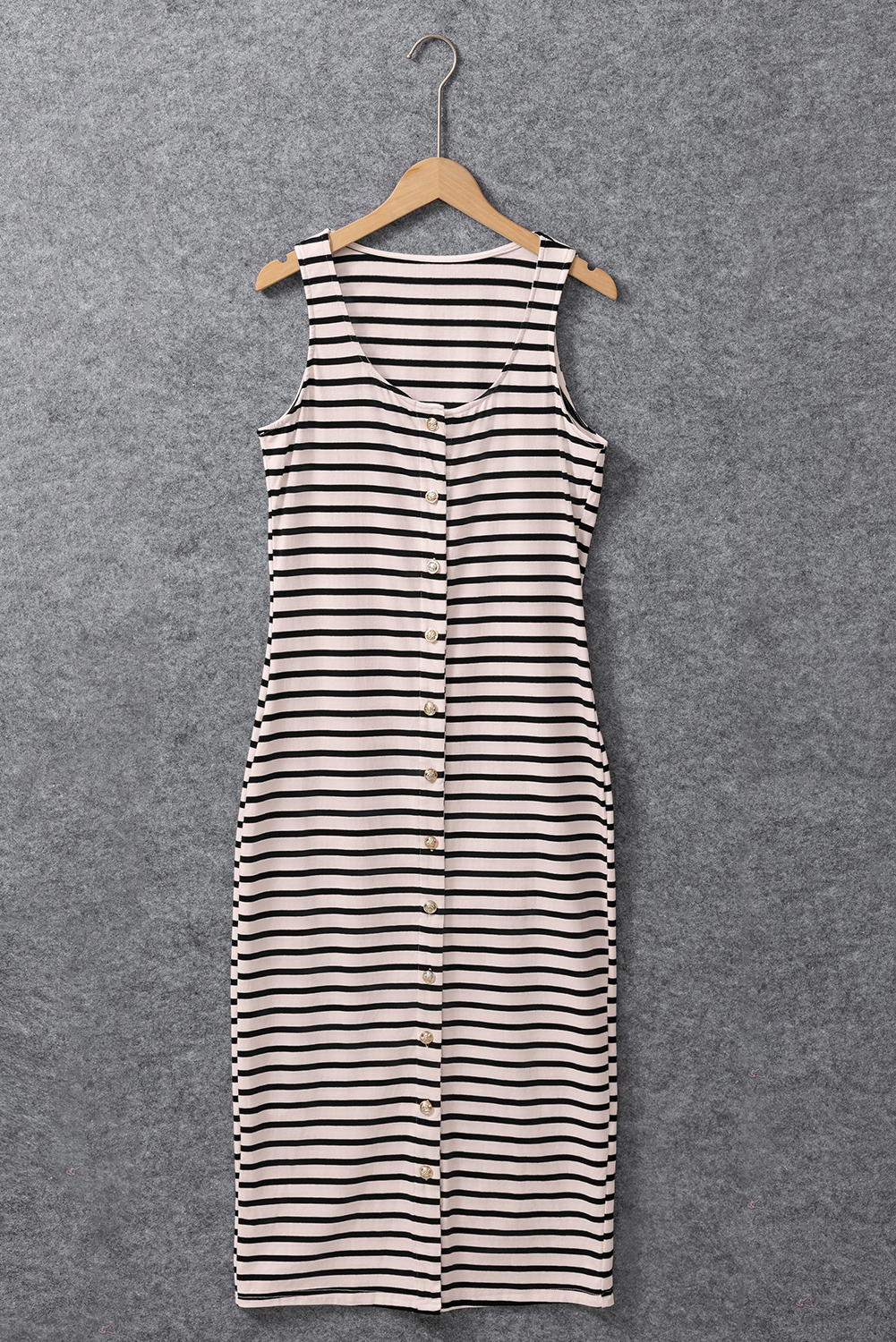 White Striped Print Sleeveless Buttoned Maxi Dress - loveforevers