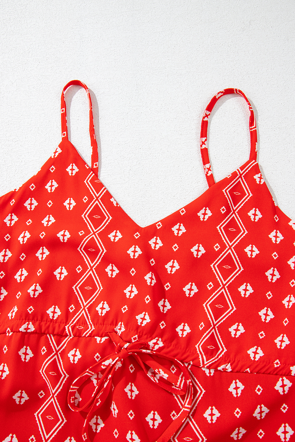 Red Boho Fashion Print Spaghetti Straps Drawstring Maxi Dress - loveforevers