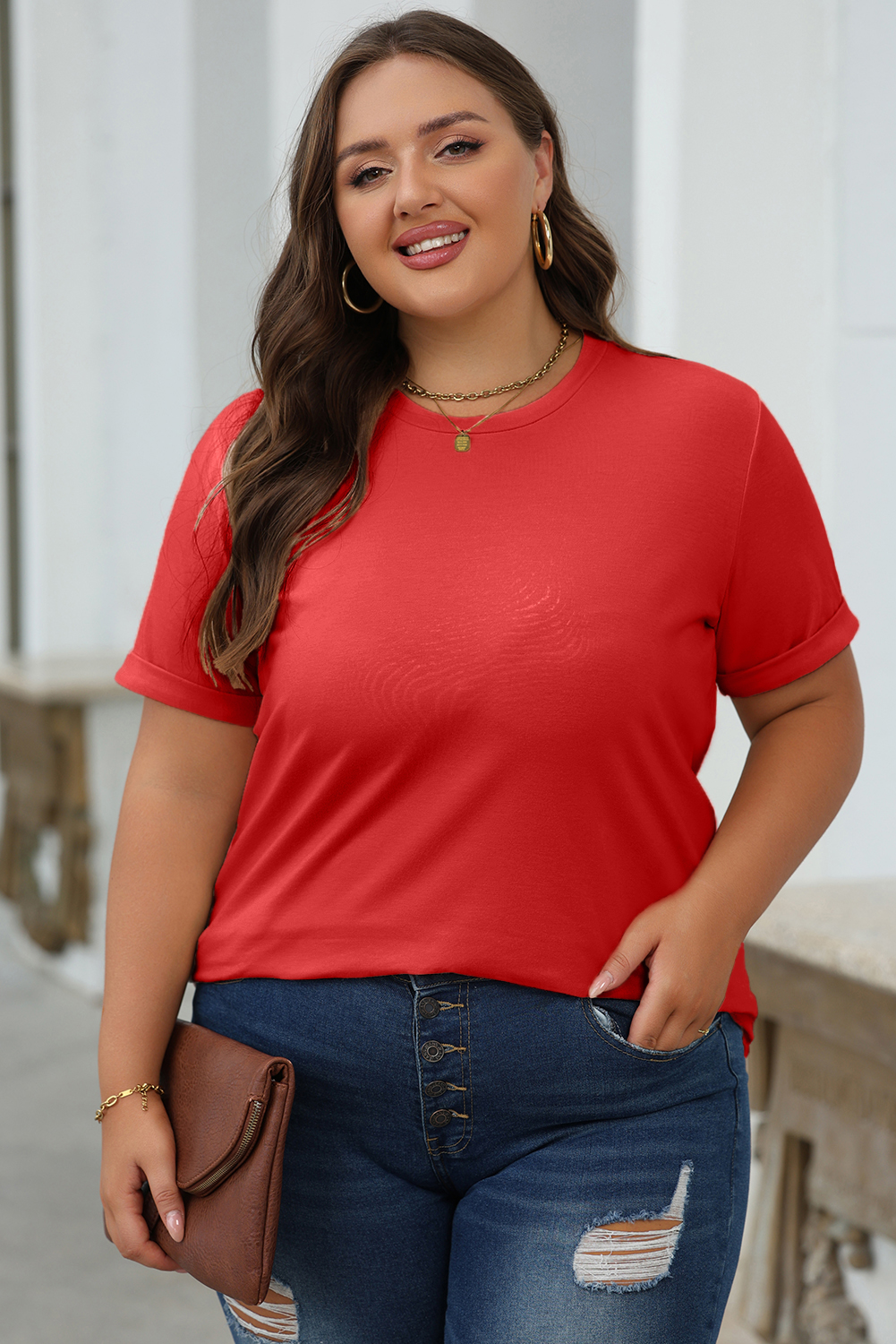 Khaki Casual Plain Crew Neck Tee - loveforevers