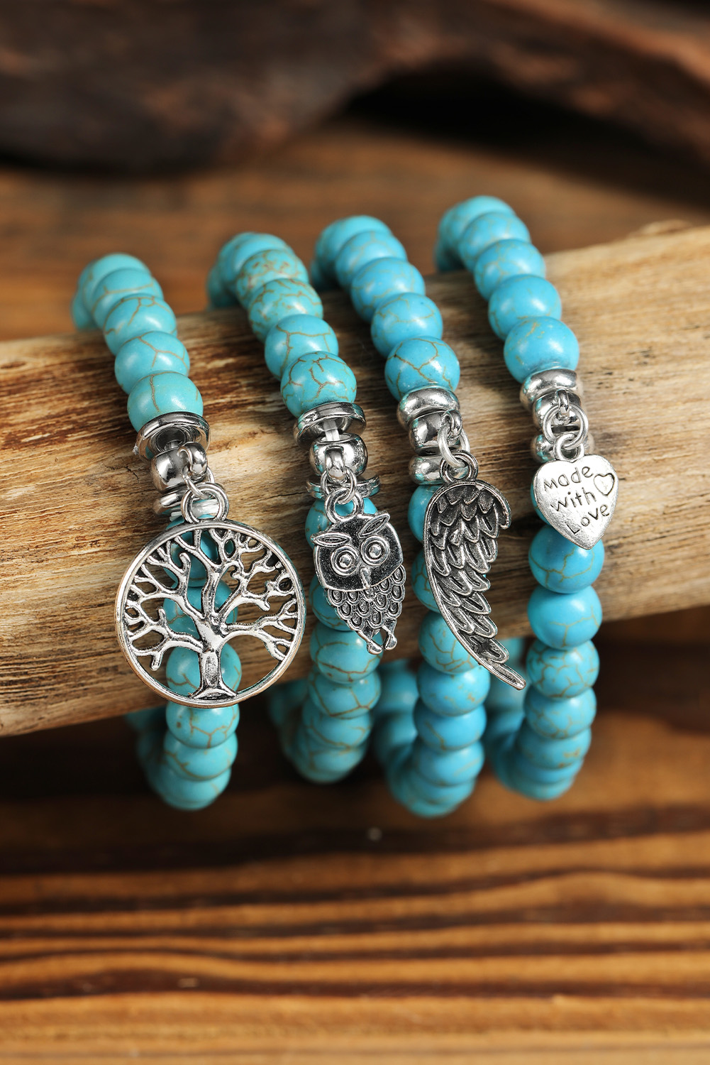 Green Heart Pendant Turquoise Beads Western Bracelet - loveforevers