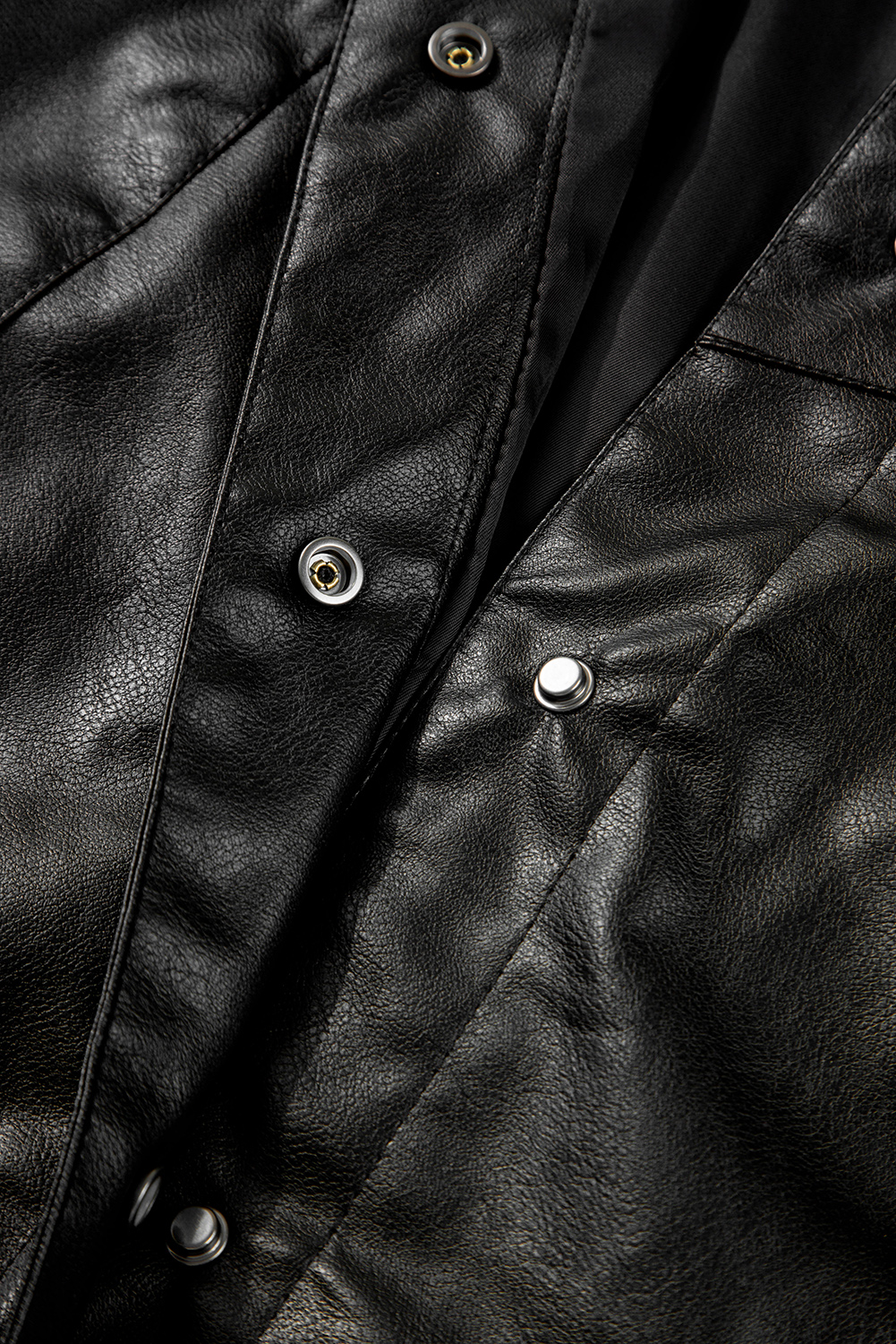 Black Faux Leather Buttoned Front Boxy Jacket - loveforevers