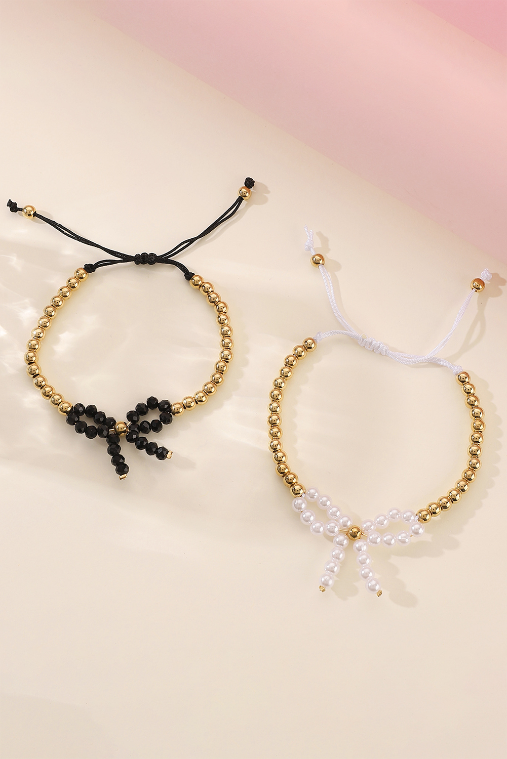 White Pearled Bow Knot Plated Beads Adjustable Bracelet - loveforevers