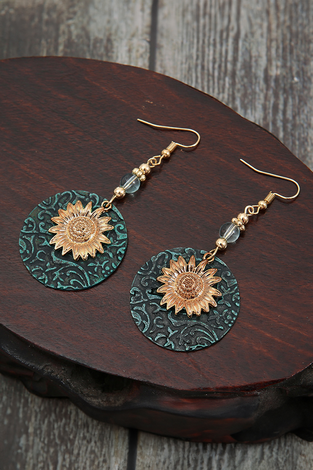 Real Teal Retro Sunflower Disc Alloy Dangle Earrings - loveforevers