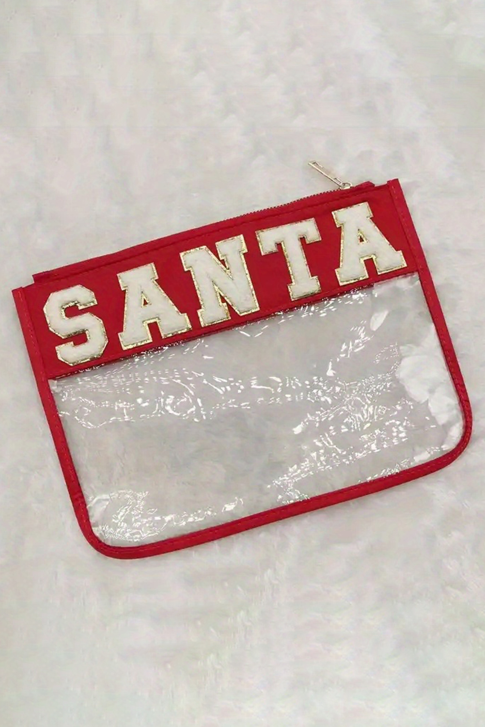 Red SANTA Contrast Trim Clear Makeup Bag - loveforevers