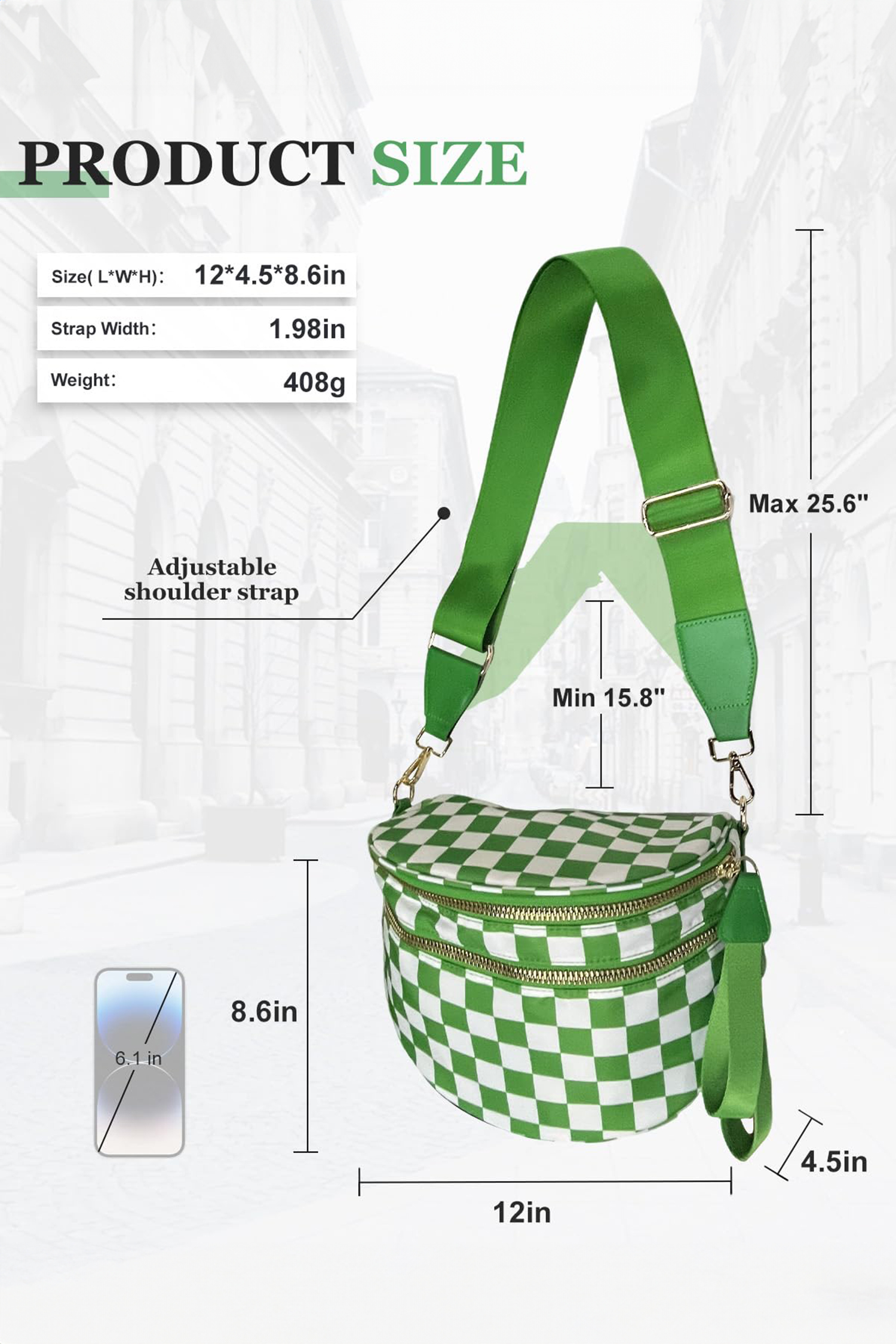Jungle Green Double Zip Crescent Shape Adjustable Sling Bag - loveforevers
