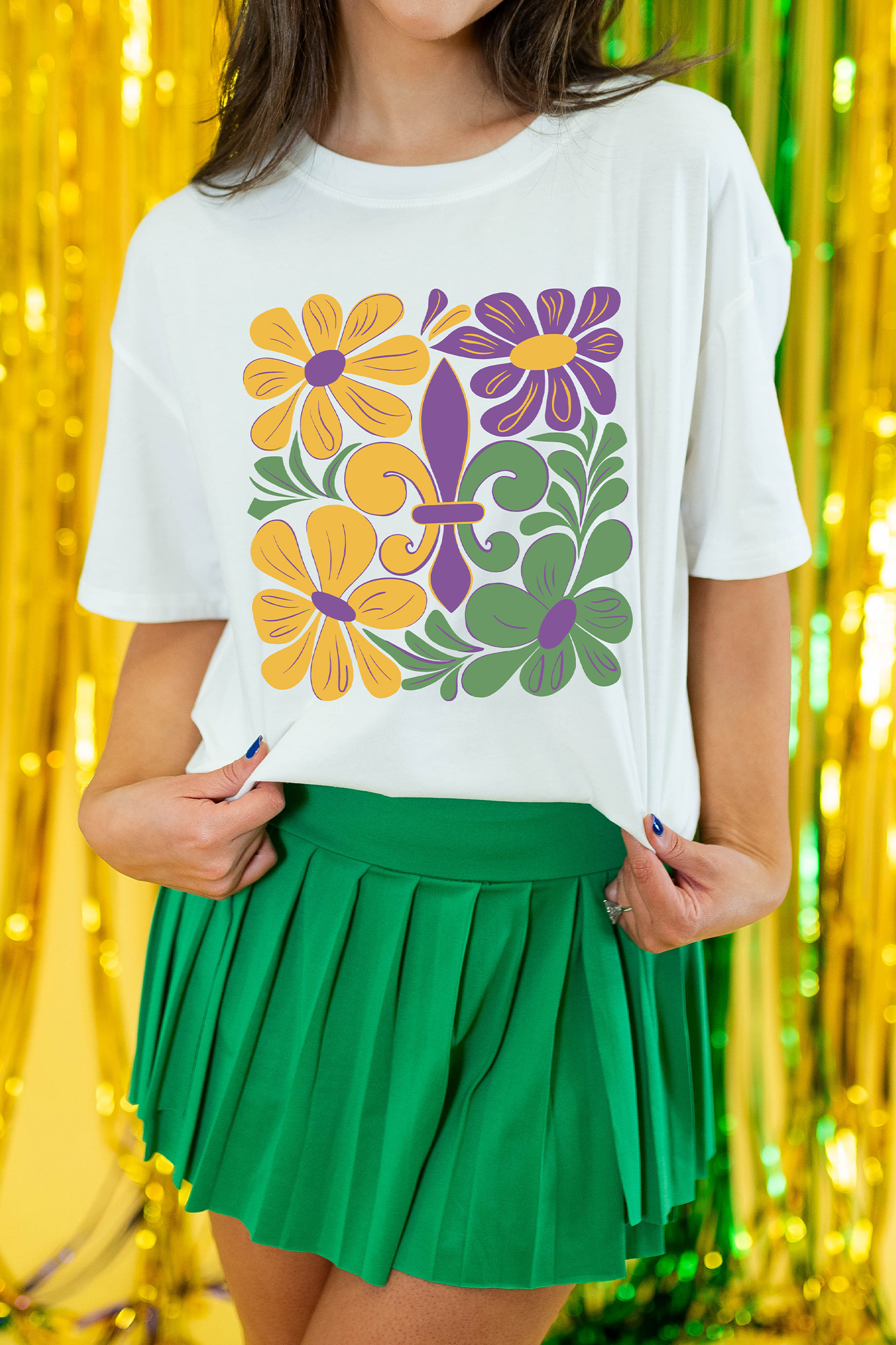 White Mardi Gras Flower Fleur de Lis Graphic Tee - loveforevers